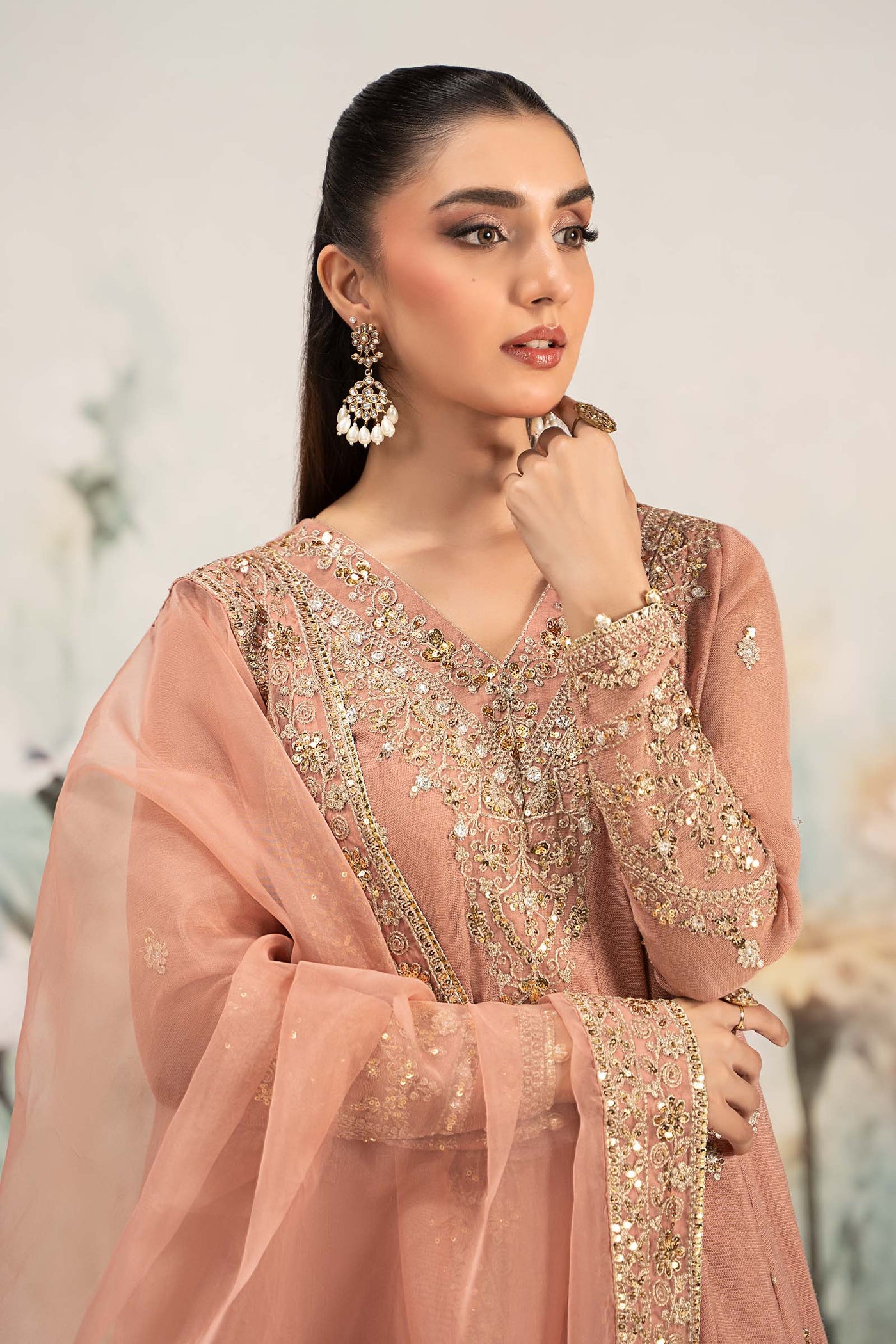 3 Piece Embroidered Cotton Net Suit | DW-EF25-88