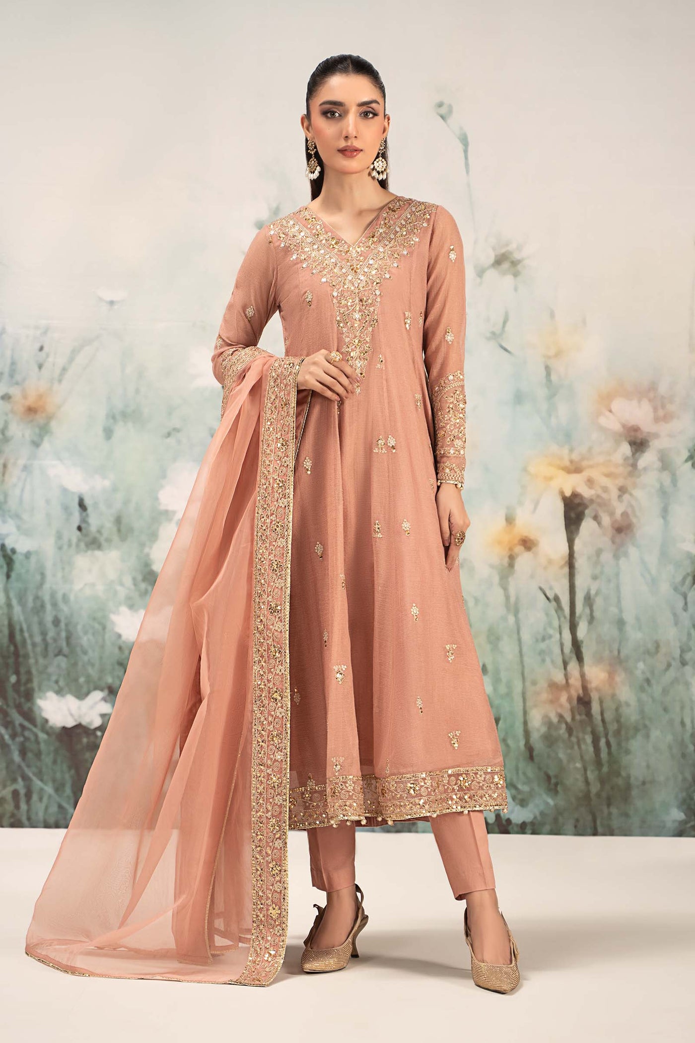 3 Piece Embroidered Cotton Net Suit | DW-EF25-88