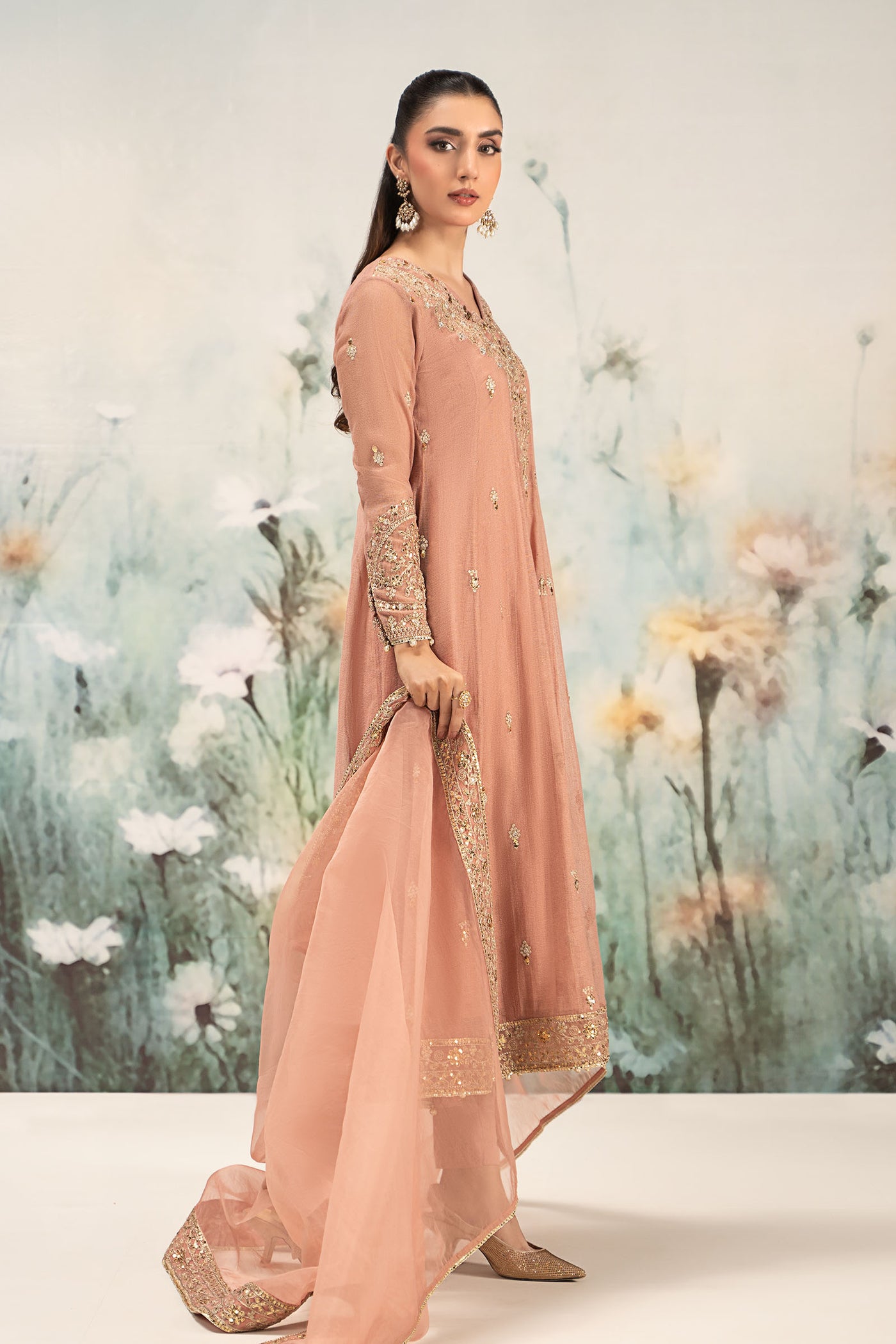 3 Piece Embroidered Cotton Net Suit | DW-EF25-88