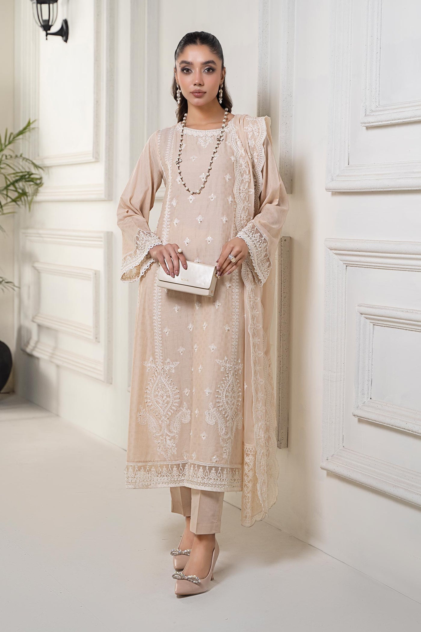 3 Piece Embroidered Self Jacquard Suit | DW-EF24-117