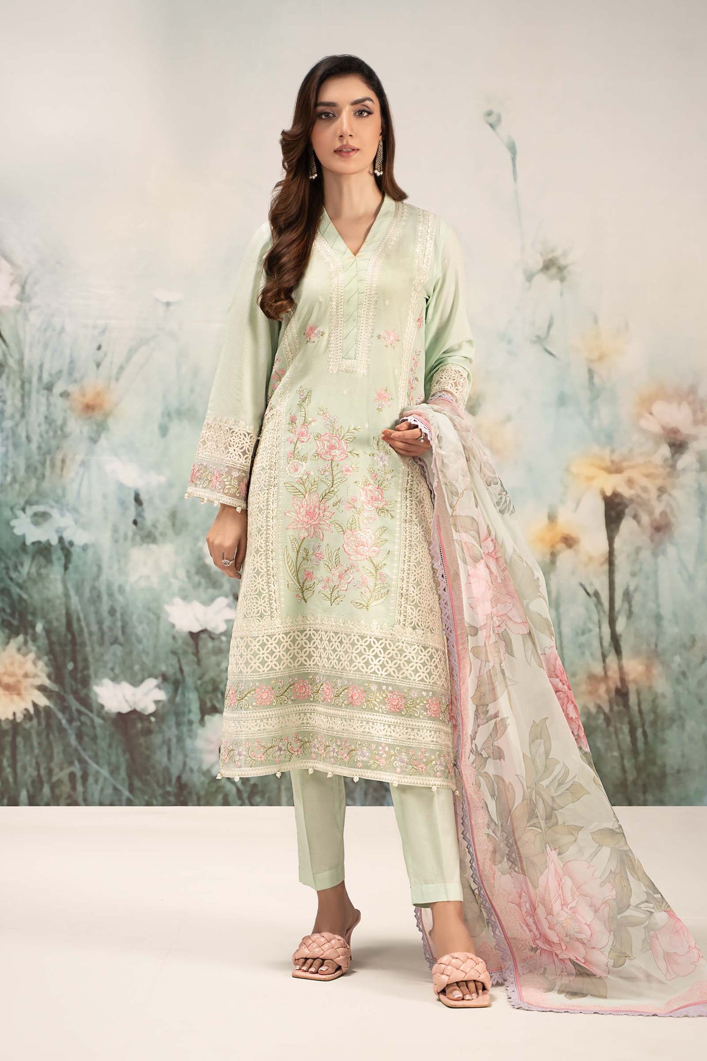 3 Piece Embroidered Dobby Lawn Suit | DW-EF25-151