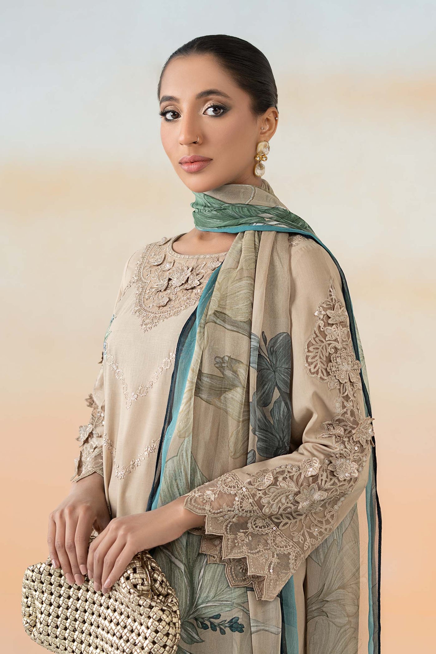 3 Piece Embroidered Dobby Lawn Suit | DW-EF25-53