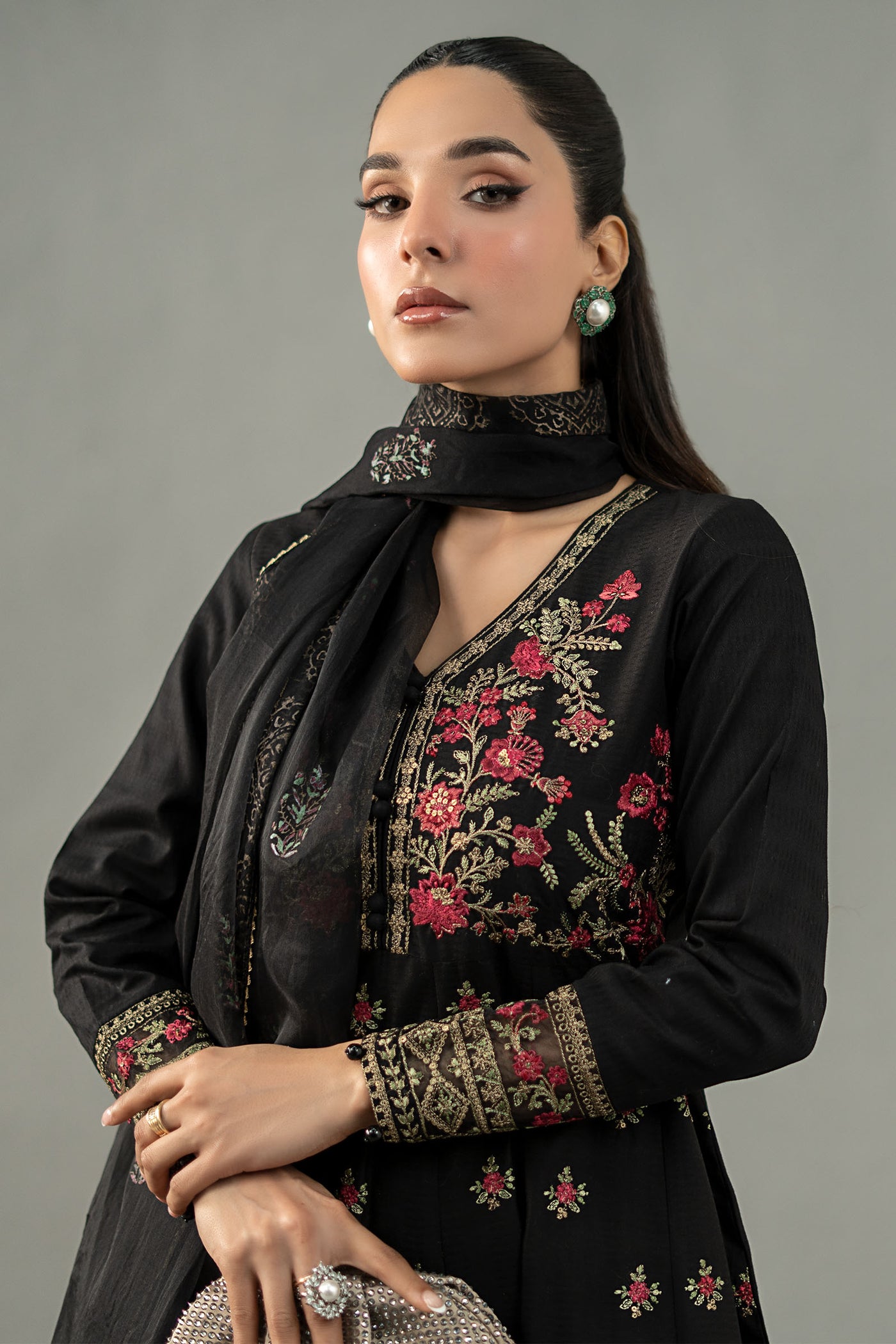 3 Piece Embroidered Dobby Lawn Suit | DW-EF25-76