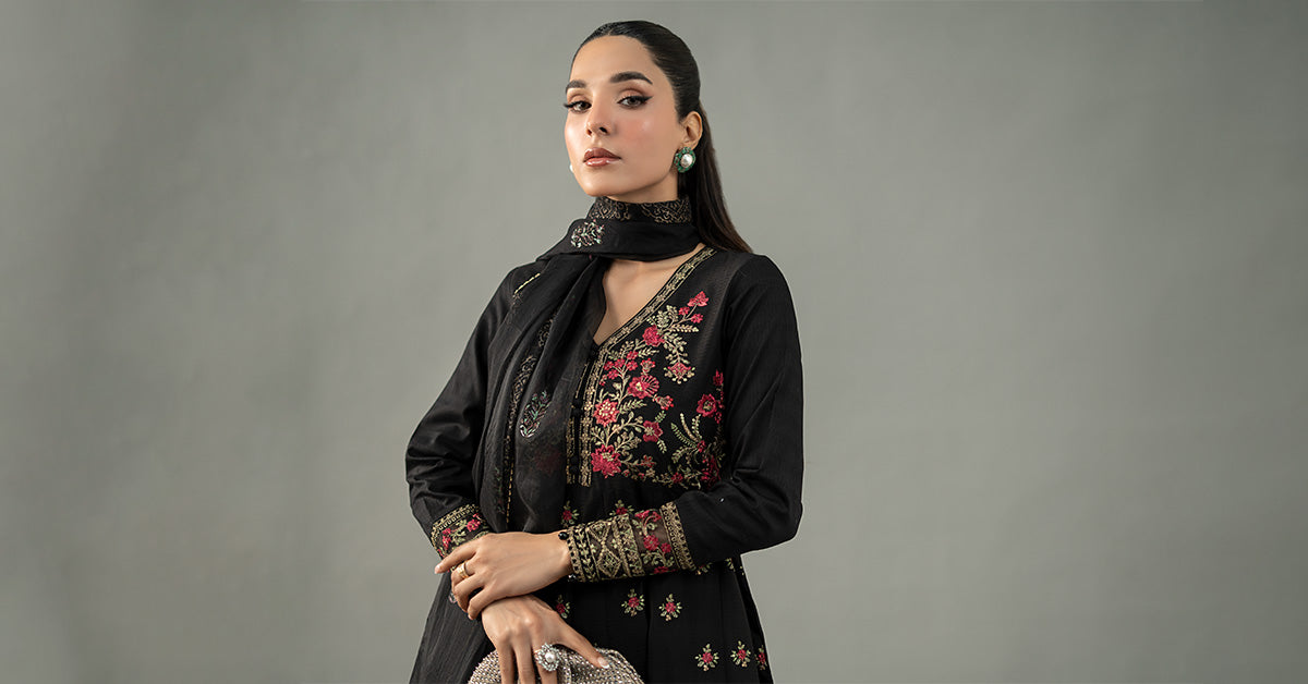 3 Piece Embroidered Dobby Lawn Suit | DW-EF25-76