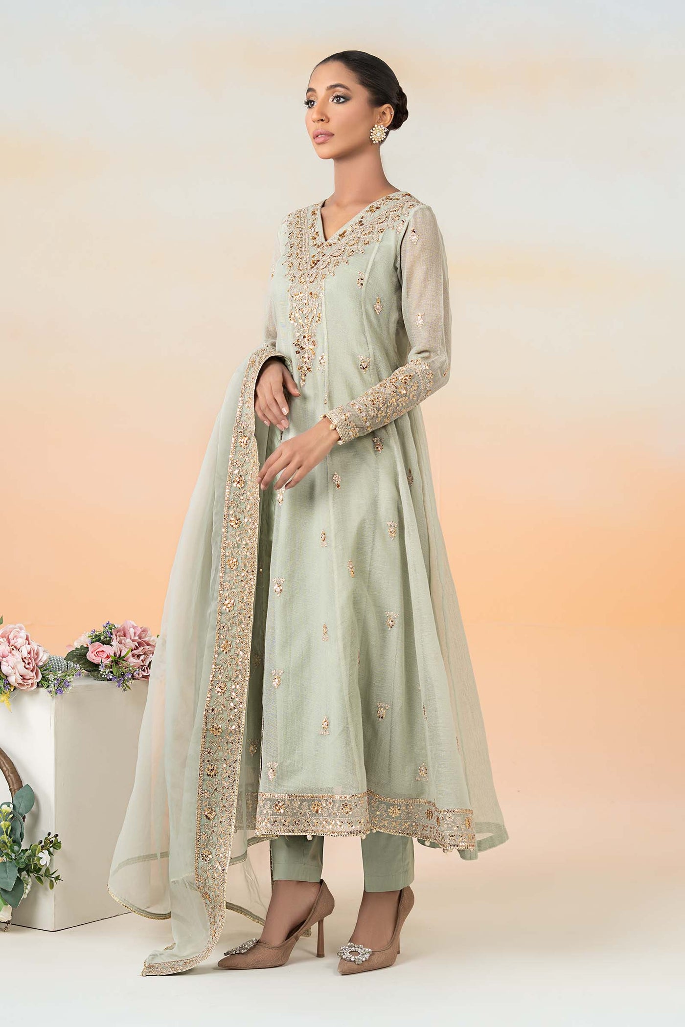 3 Piece Embroidered Cotton Net Suit | DW-EF25-88