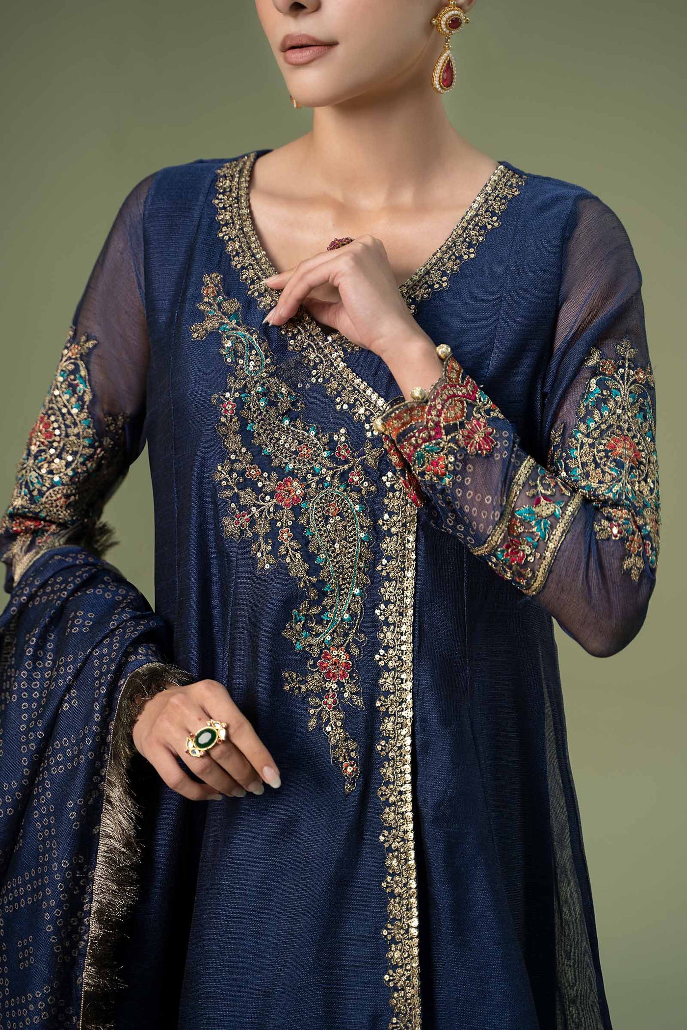 3 Piece Embroidered Paper Cotton Suit | DW-W24-04