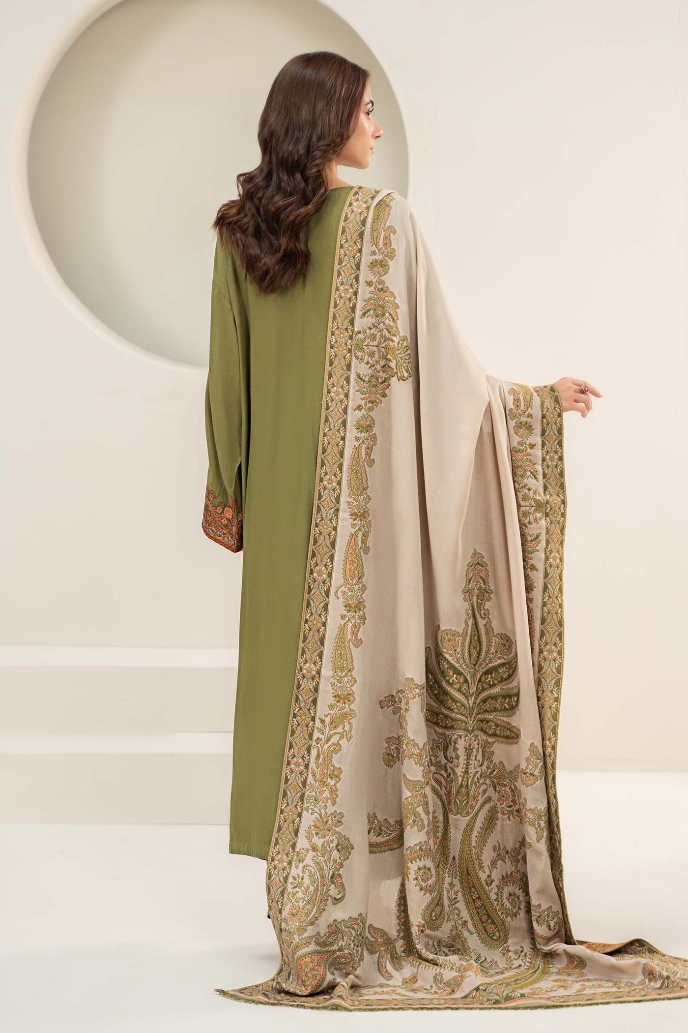 3 Piece Embroidered Linen Suit | DW-W24-100