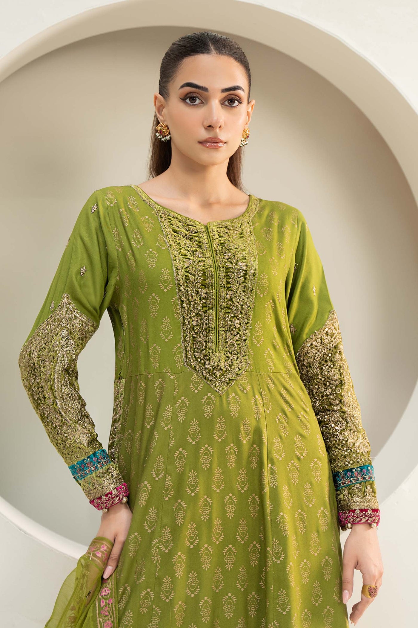 3 Piece Embroidered Linen Suit | DW-W24-101