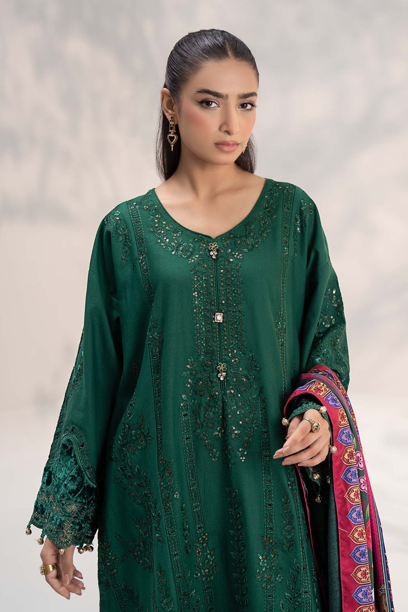 3 Piece Embroidered Khaddar Suit | DW-W24-104