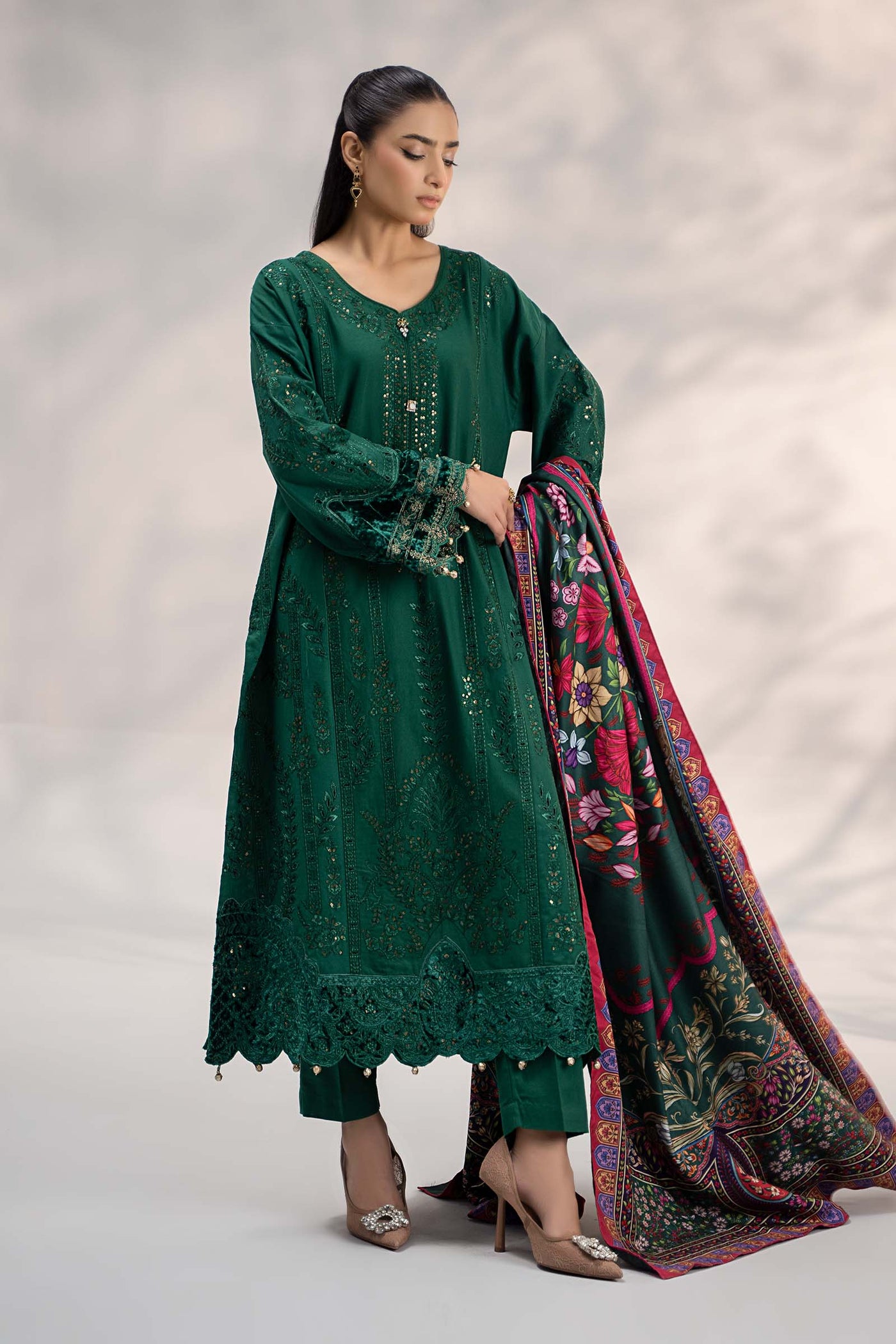 3 Piece Embroidered Khaddar Suit | DW-W24-104