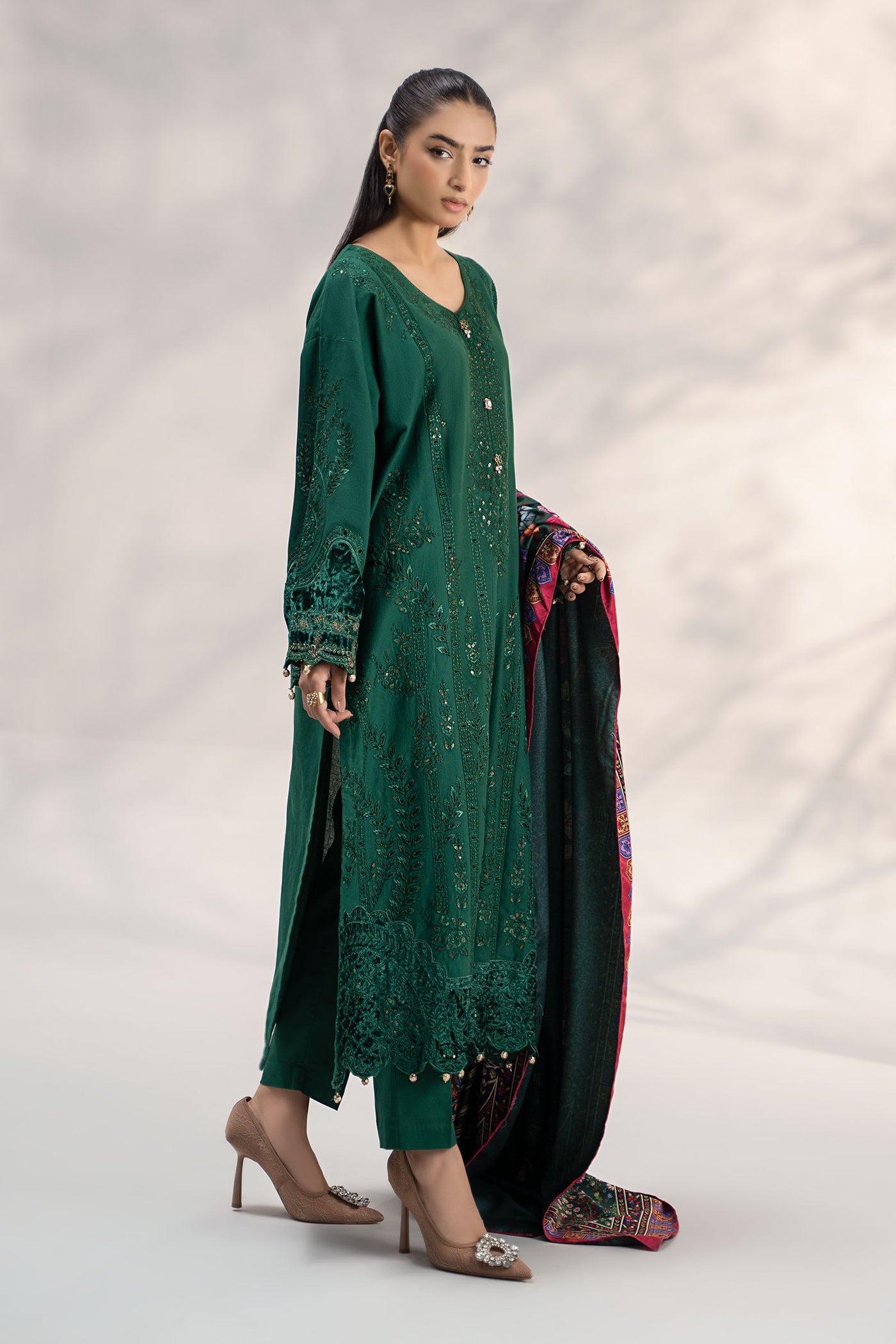 3 Piece Embroidered Khaddar Suit | DW-W24-104