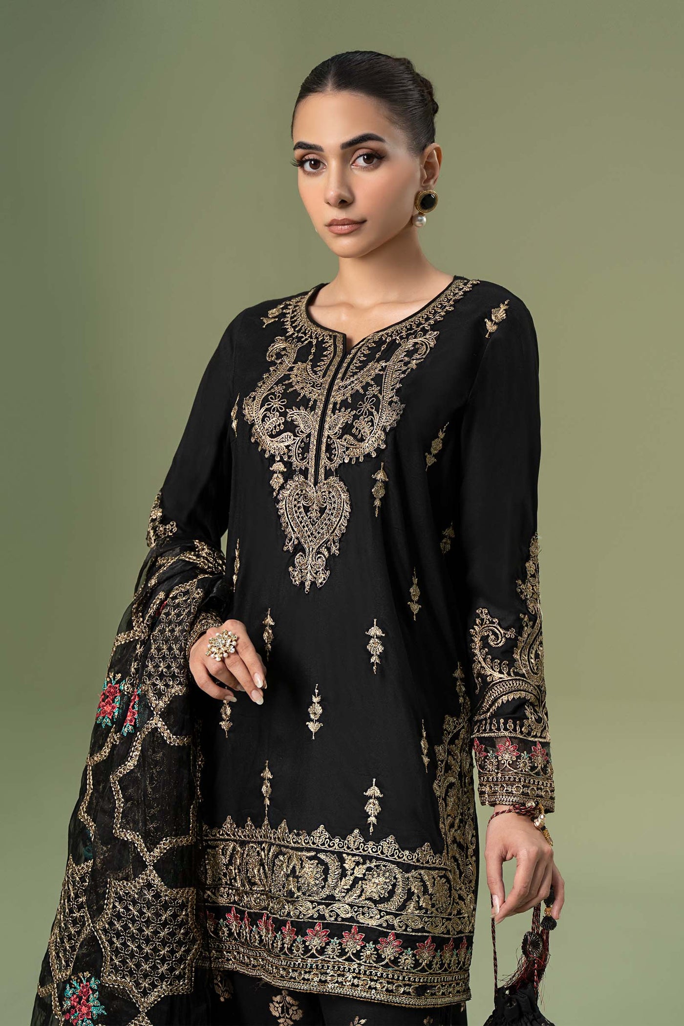 3 Piece Embroidered Linen Suit | DW-W24-105