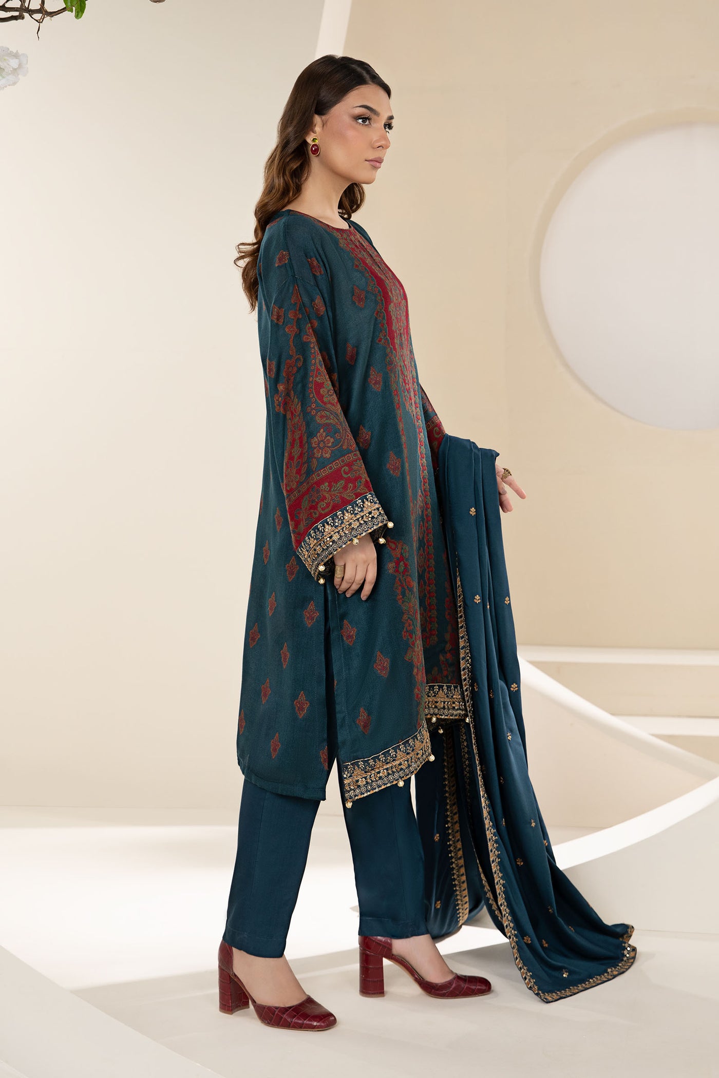 3 Piece Embroidered Woven Khadi Suit | DW-W24-107