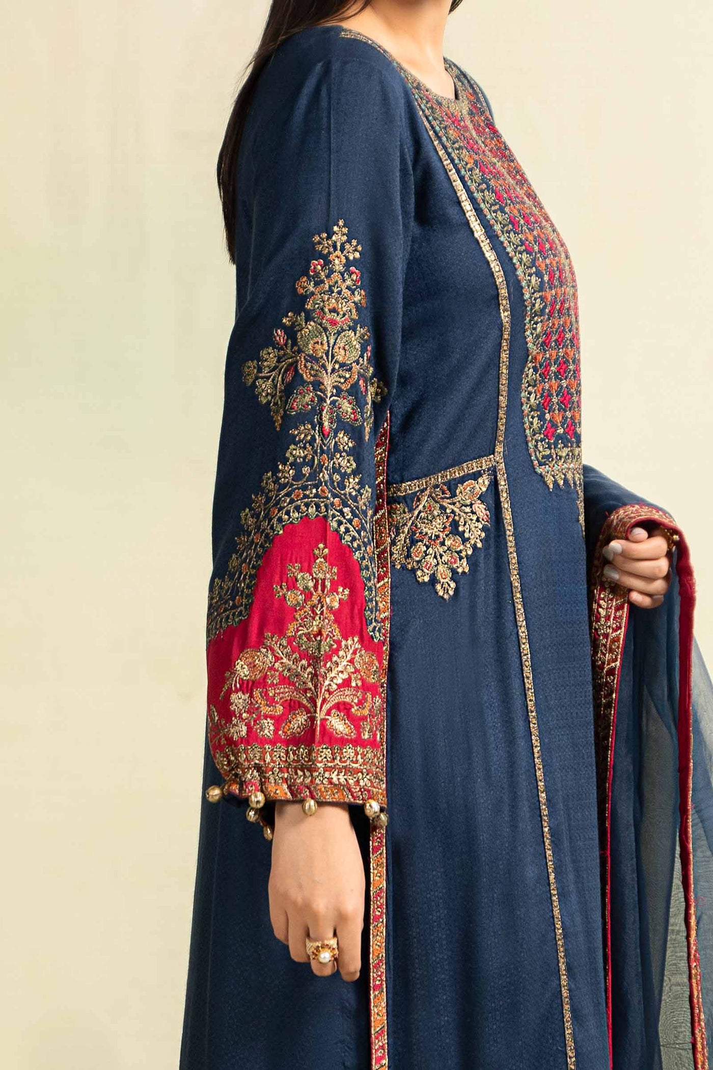 3 Piece Embroidered Linen Suit | DW-W24-111