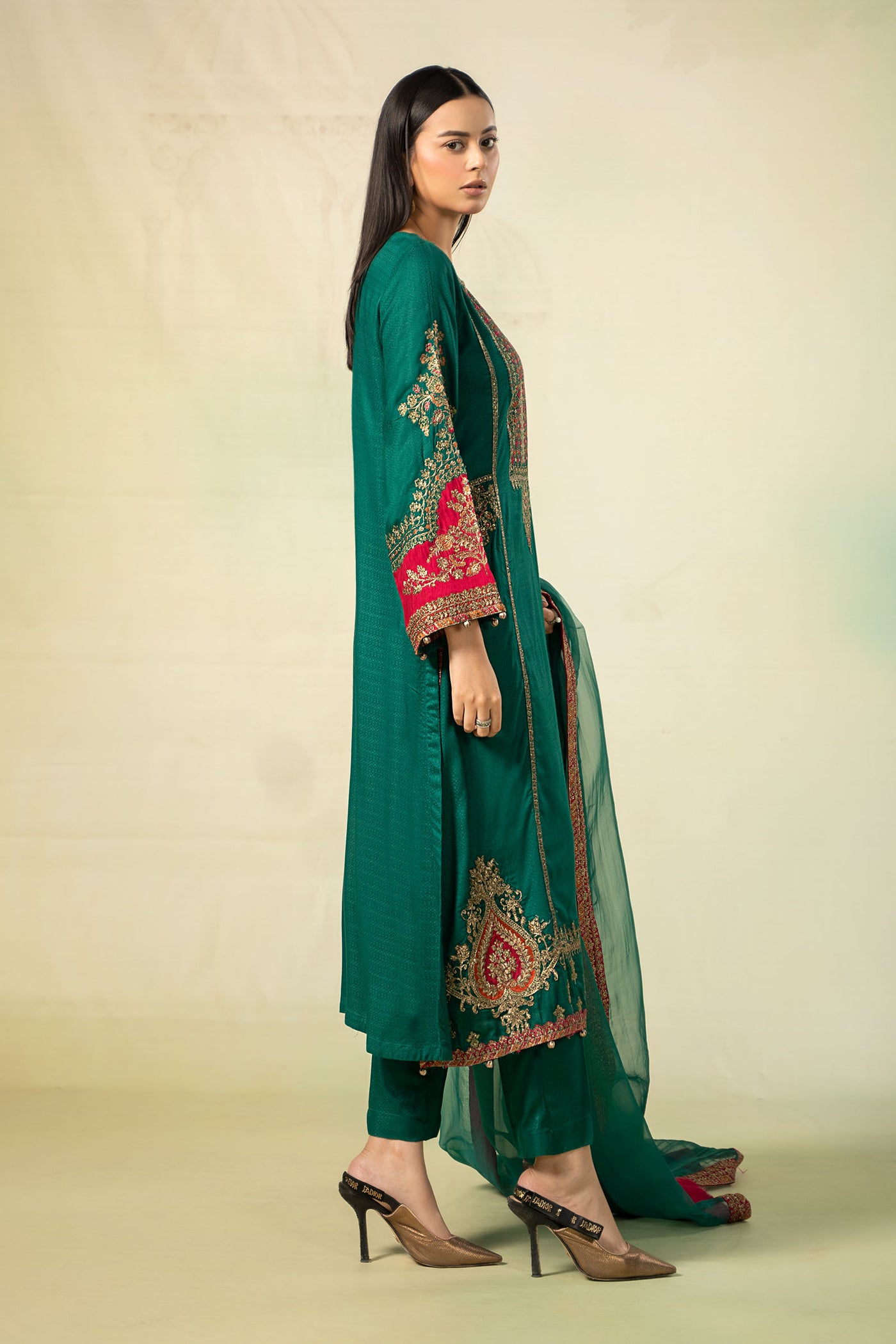 3 Piece Embroidered Linen Suit | DW-W24-111