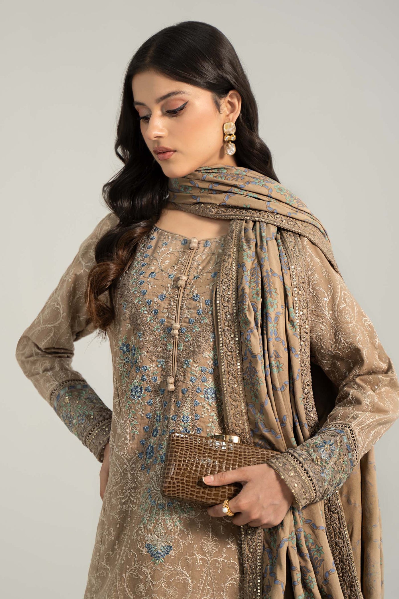 3 Piece Embroidered Khaddar Suit | DW-W24-12