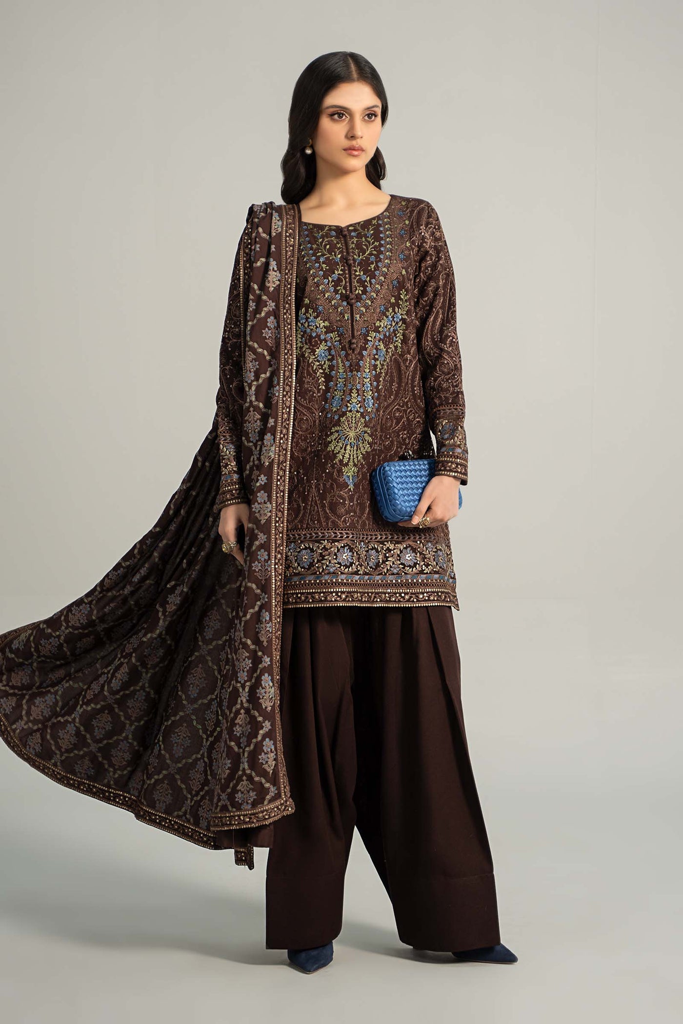 3 Piece Embroidered Khaddar Suit | DW-W24-12