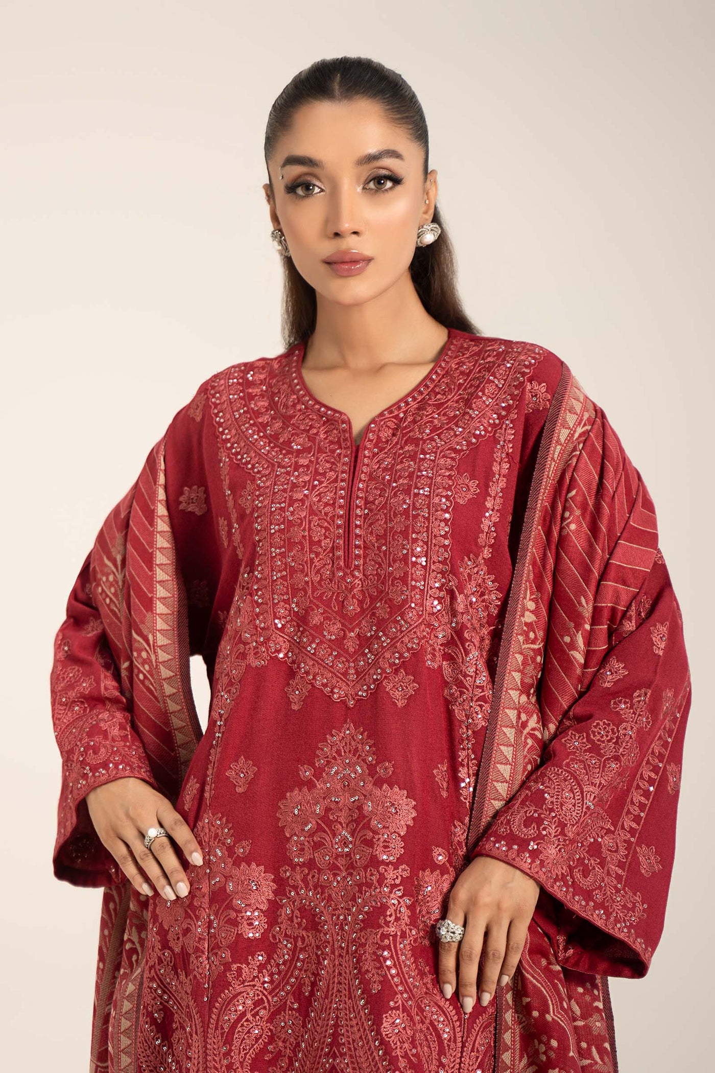 3 Piece Embroidered Pashmina Wool Suit | DW-W24-14