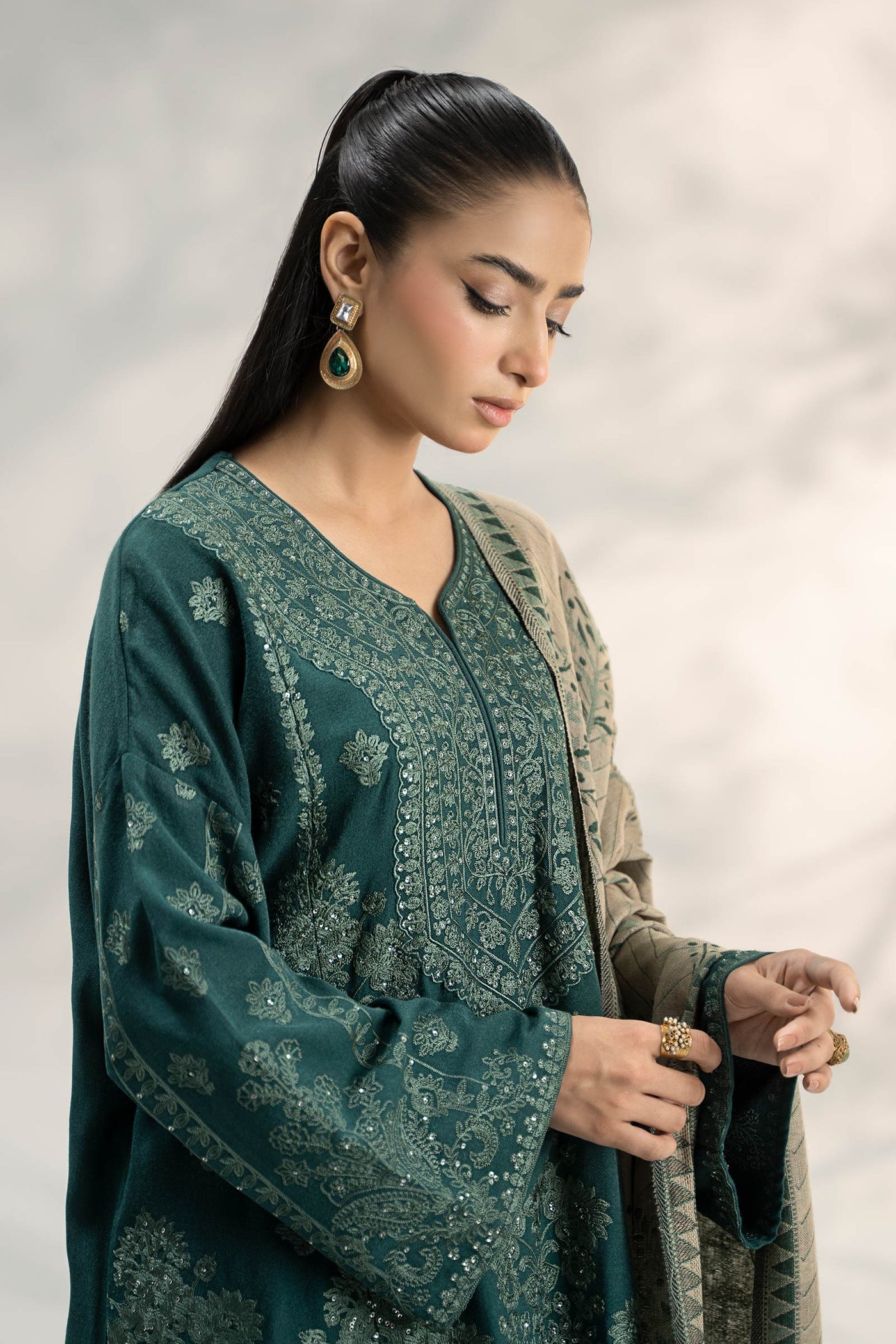 3 Piece Embroidered Pashmina Wool Suit | DW-W24-14