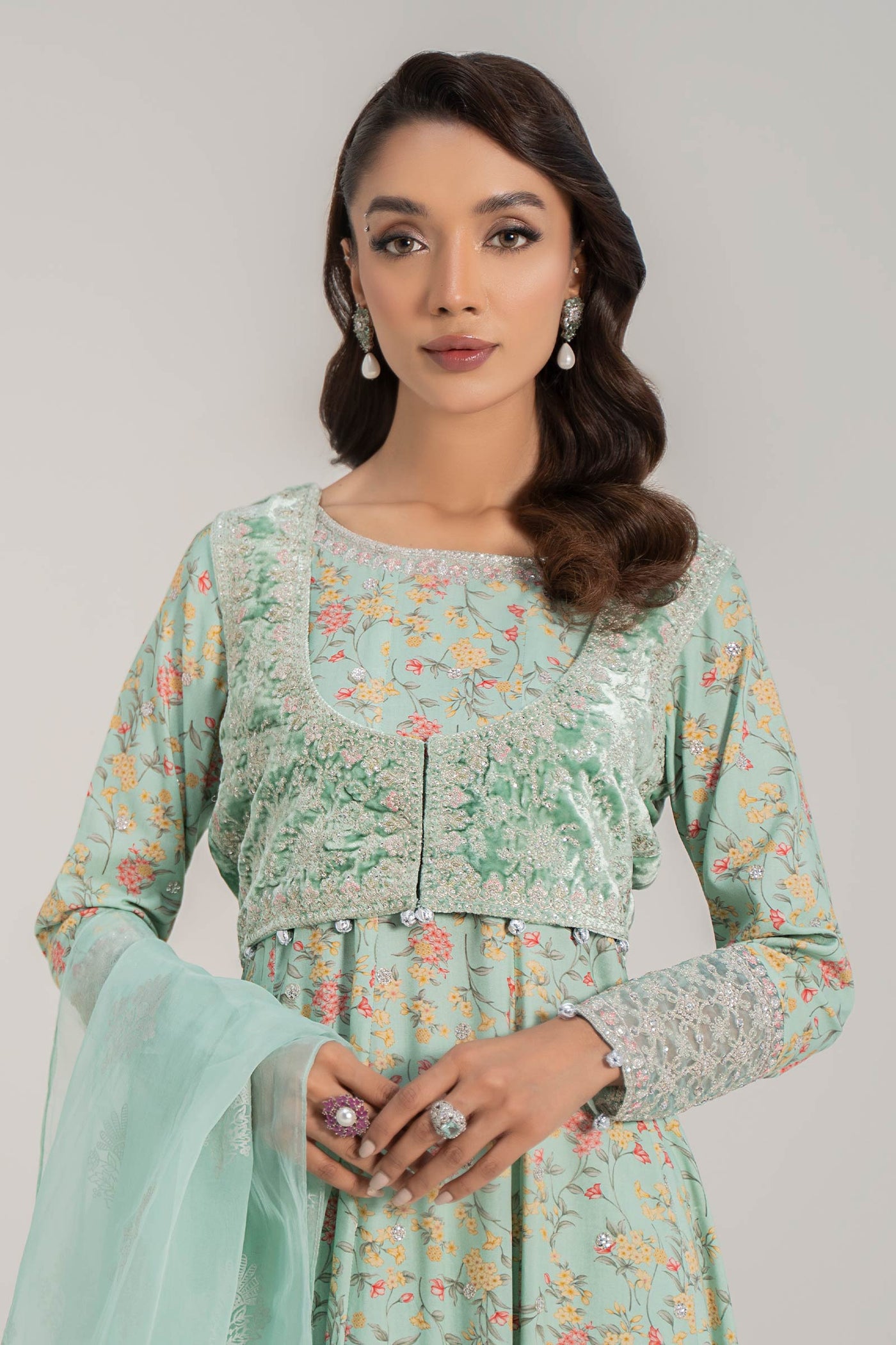 3 Piece Embroidered Linen Suit | DW-W24-152