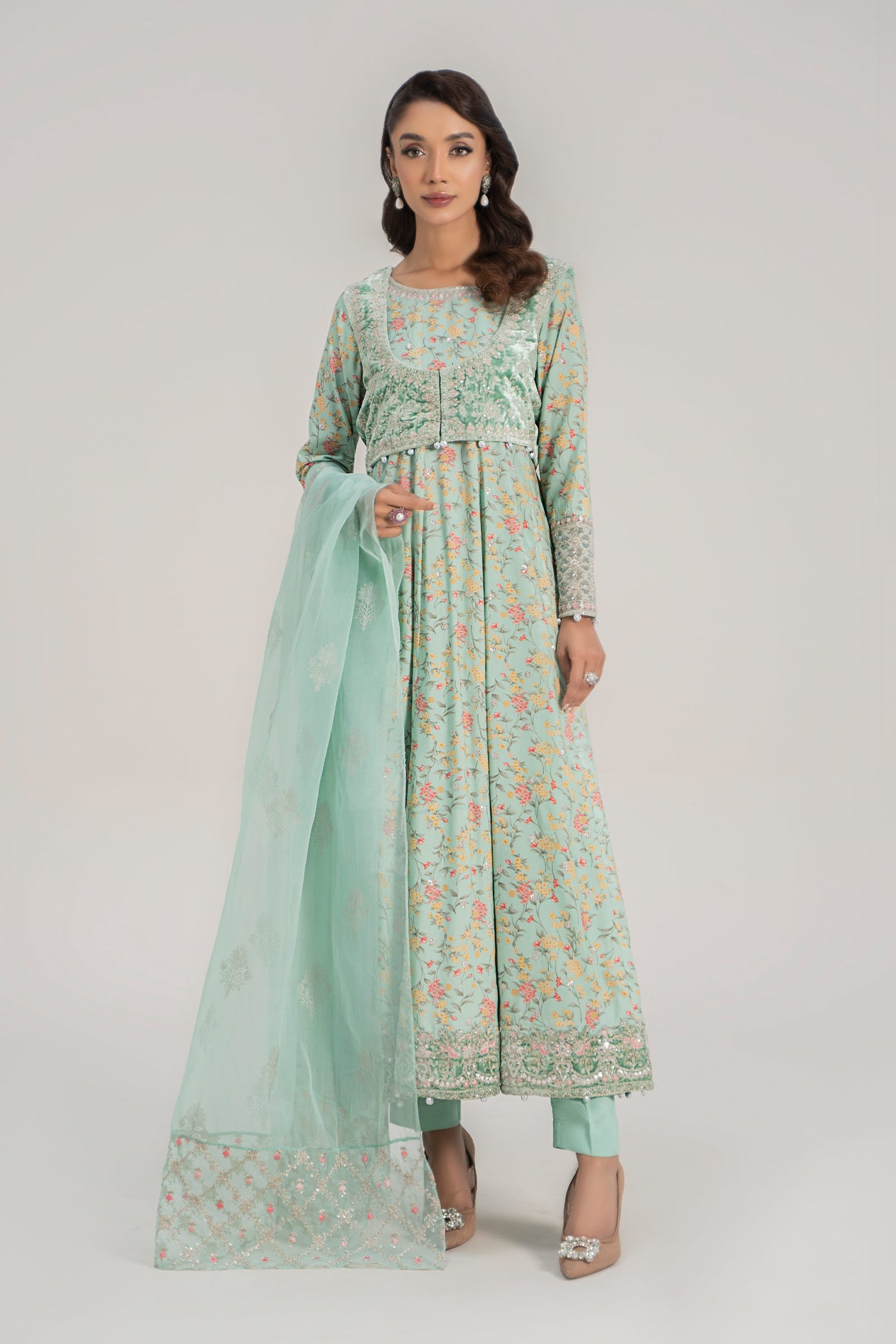 3 Piece Embroidered Linen Suit | DW-W24-152