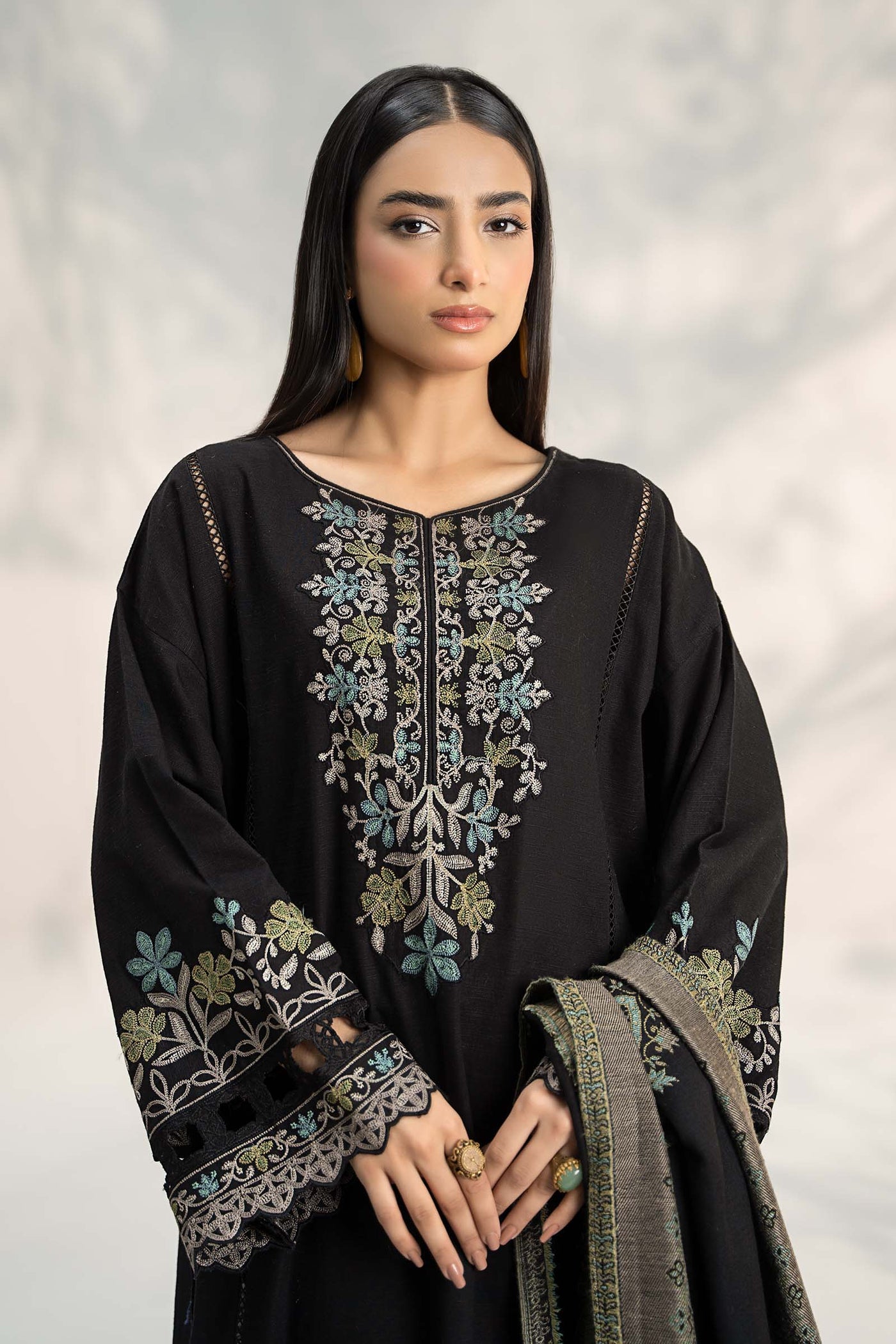 3 Piece Embroidered Khaddar Suit | DW-W24-19