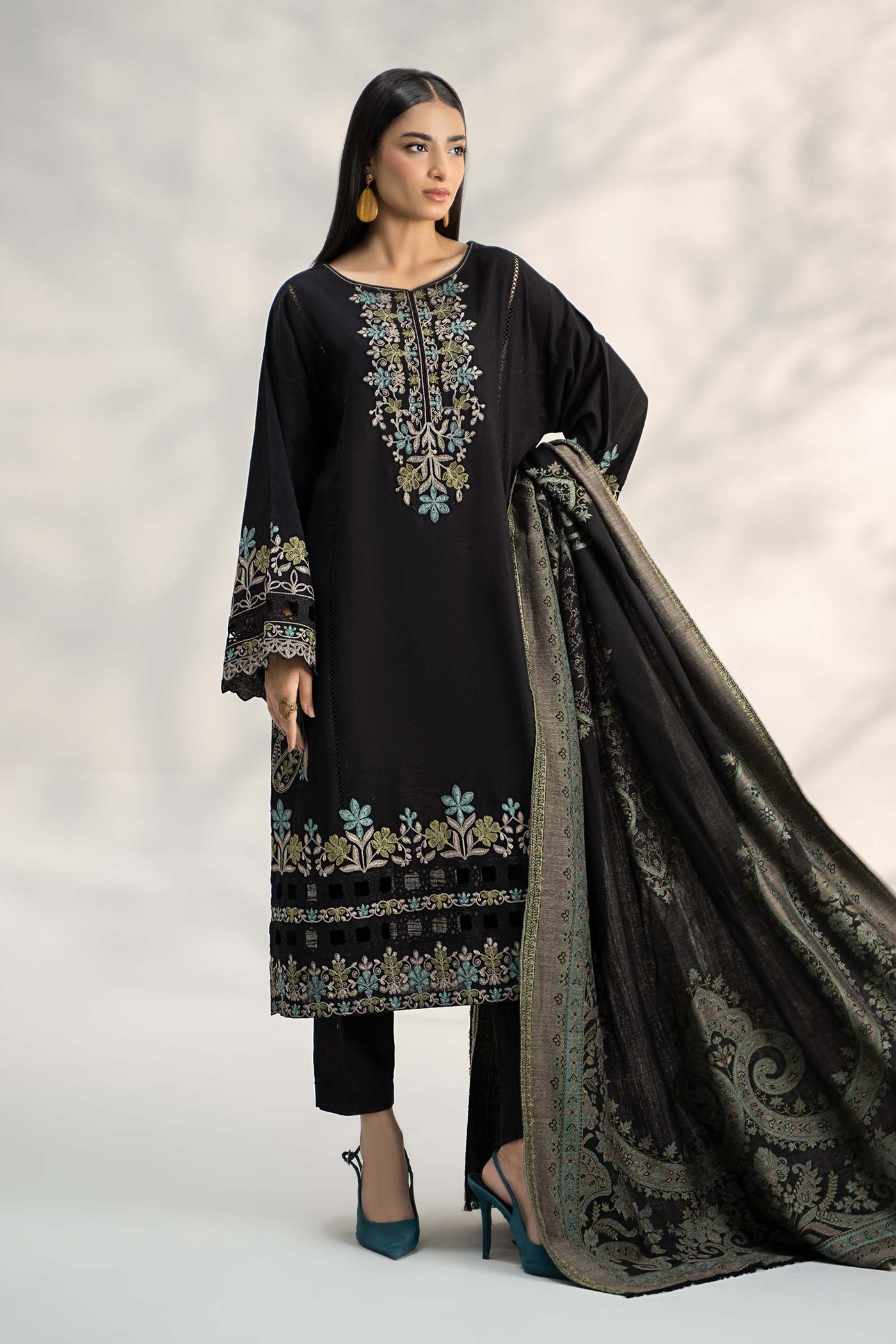 3 Piece Embroidered Khaddar Suit | DW-W24-19