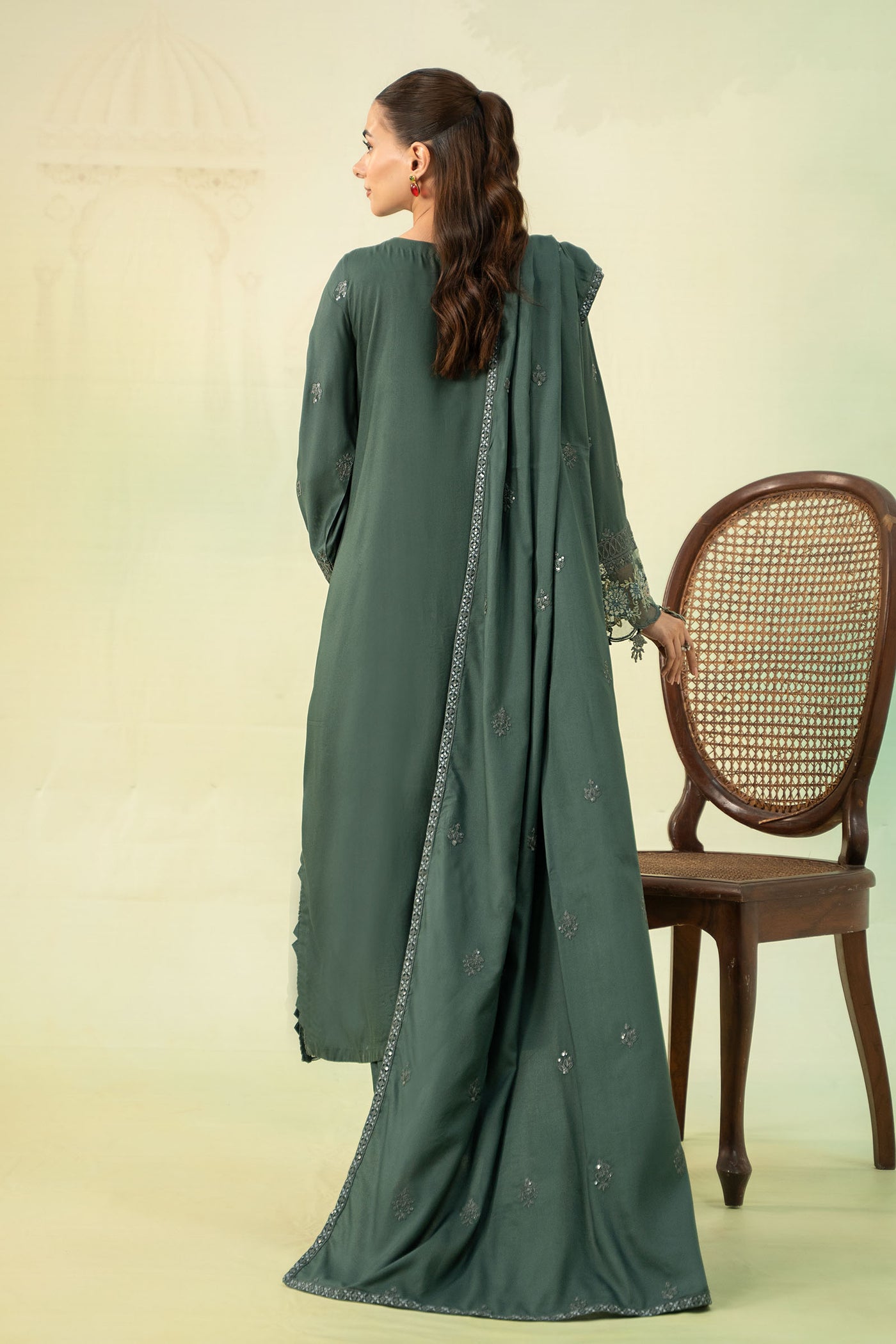 3 Piece Embroidered Linen Suit | DW-W24-20