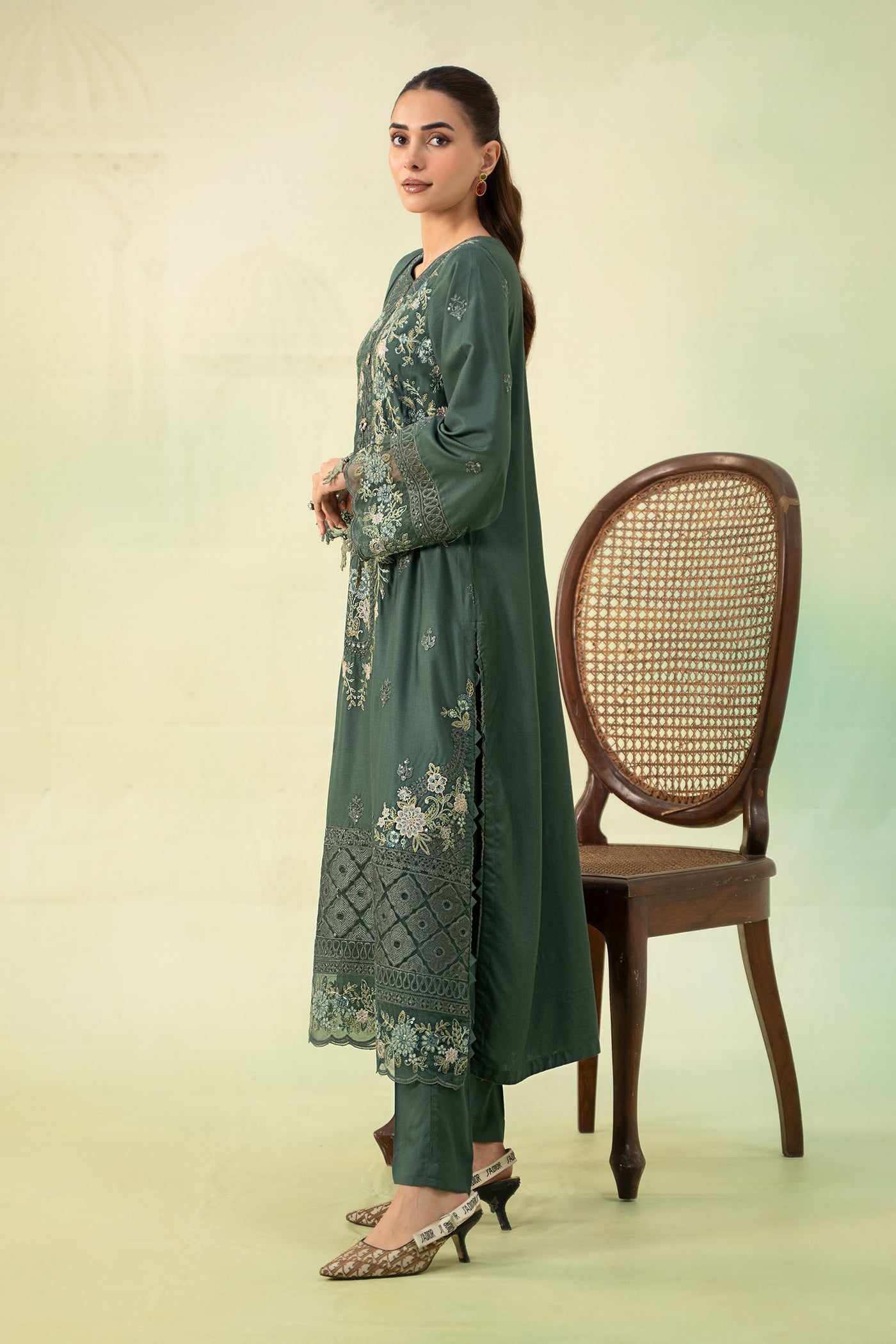 3 Piece Embroidered Linen Suit | DW-W24-20