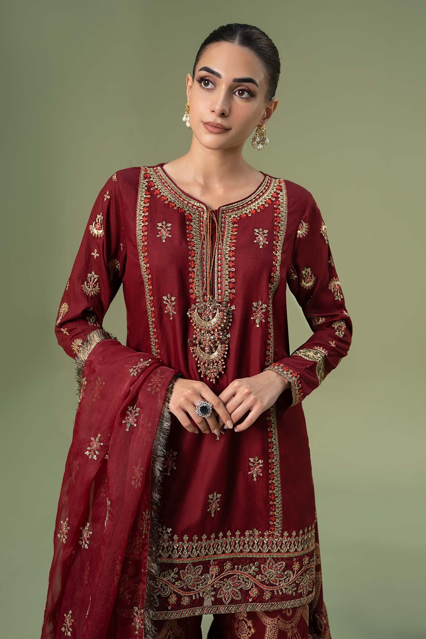 3 Piece Embroidered Linen Suit | DW-W24-25