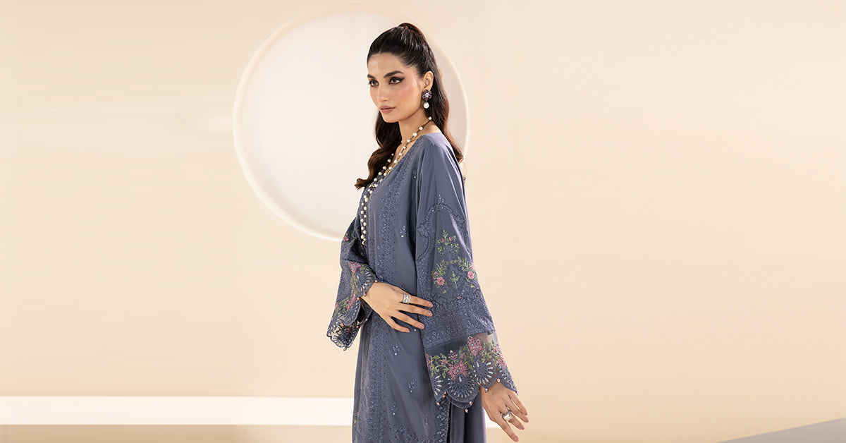 3 Piece Embroidered Linen Suit | DW-W24-65