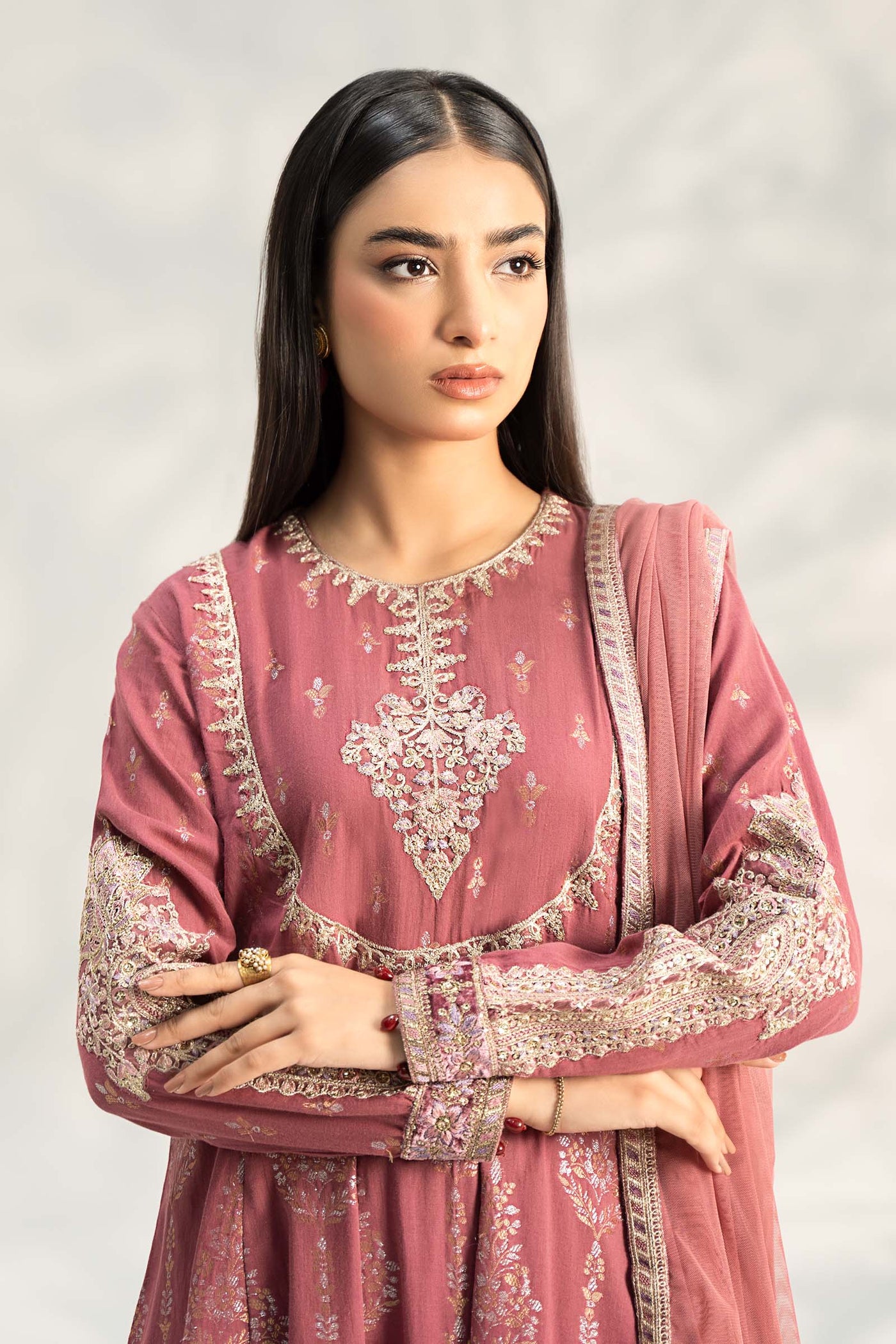 3 Piece Embroidered Jacquard Suit | DW-W24-81