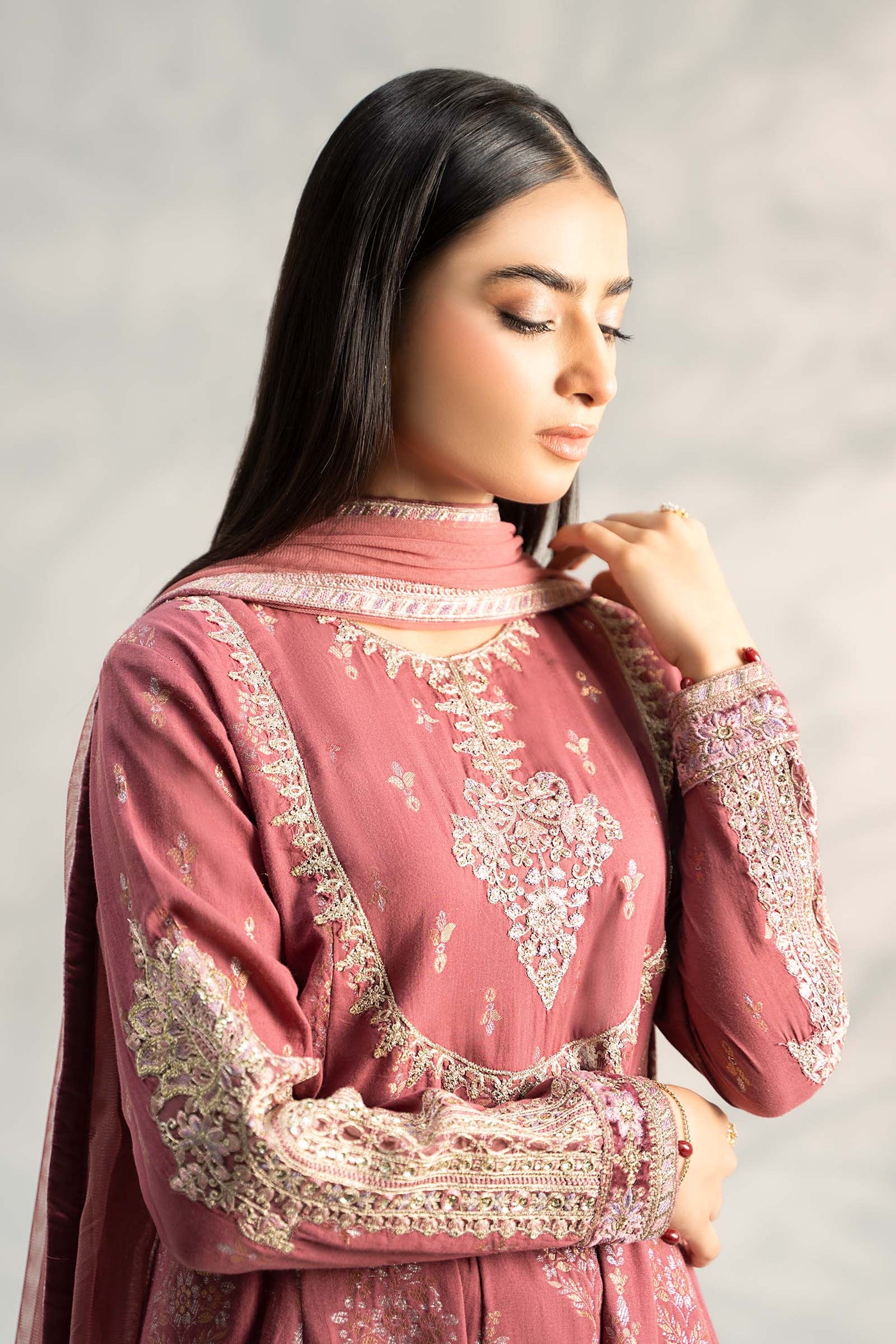 3 Piece Embroidered Jacquard Suit | DW-W24-81