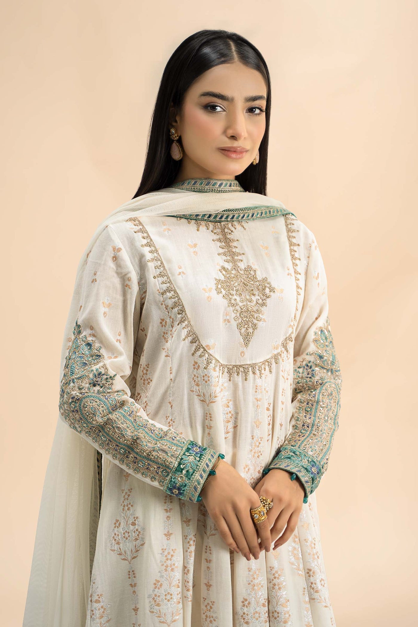 3 Piece Embroidered Jacquard Suit | DW-W24-81