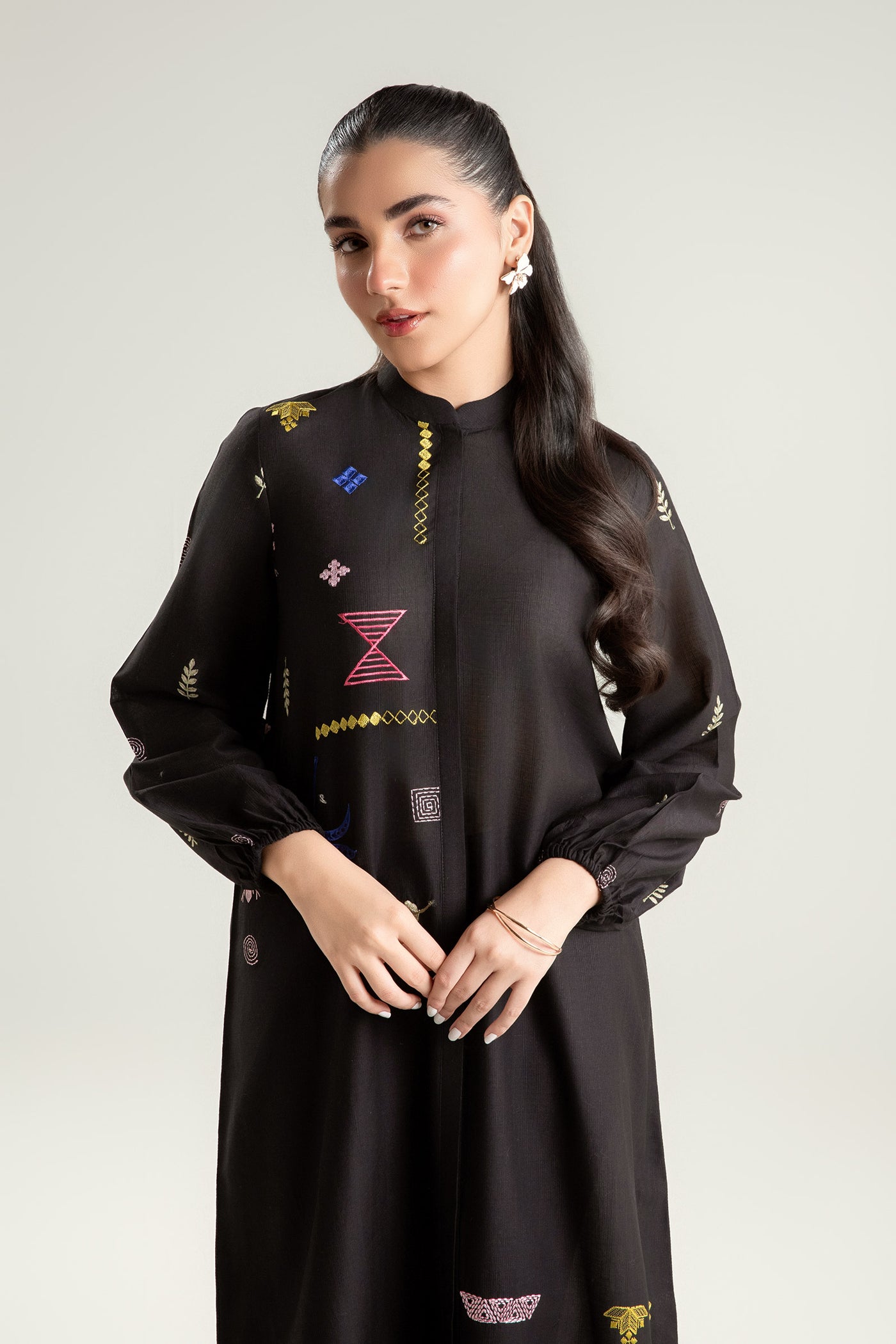 Embroidered Slub Lawn Tunic | MB-CS25-57