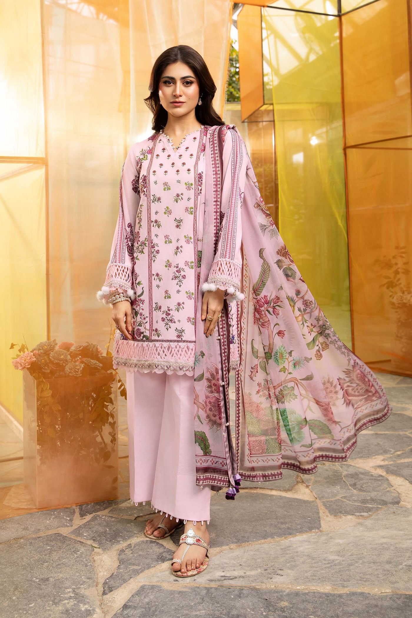 3 Pc Unstitched Embroidered Lawn Suit | MB-CUS25-705B