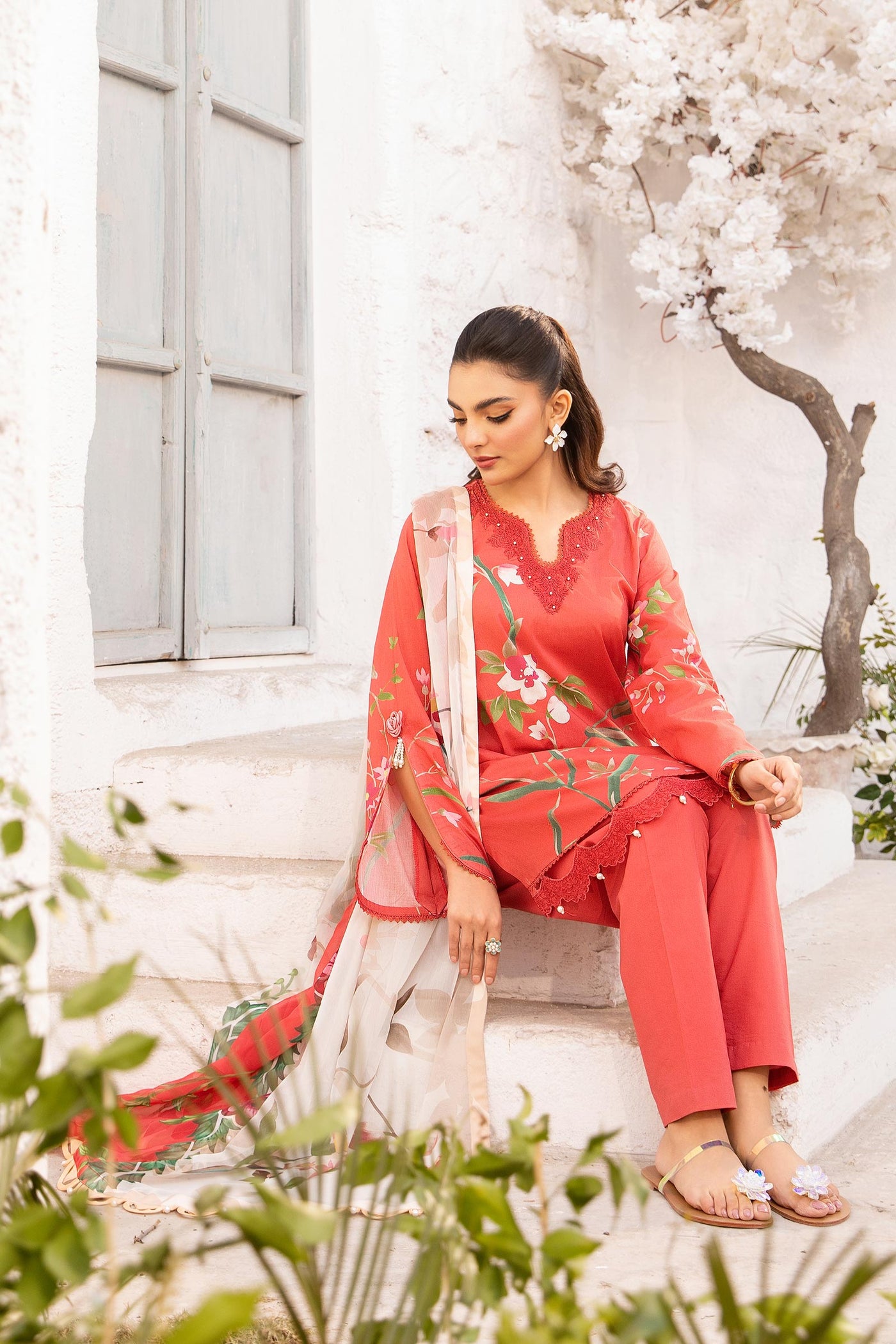 3 Pc Unstitched Embroidered Lawn Suit | MB-CUS25-707B