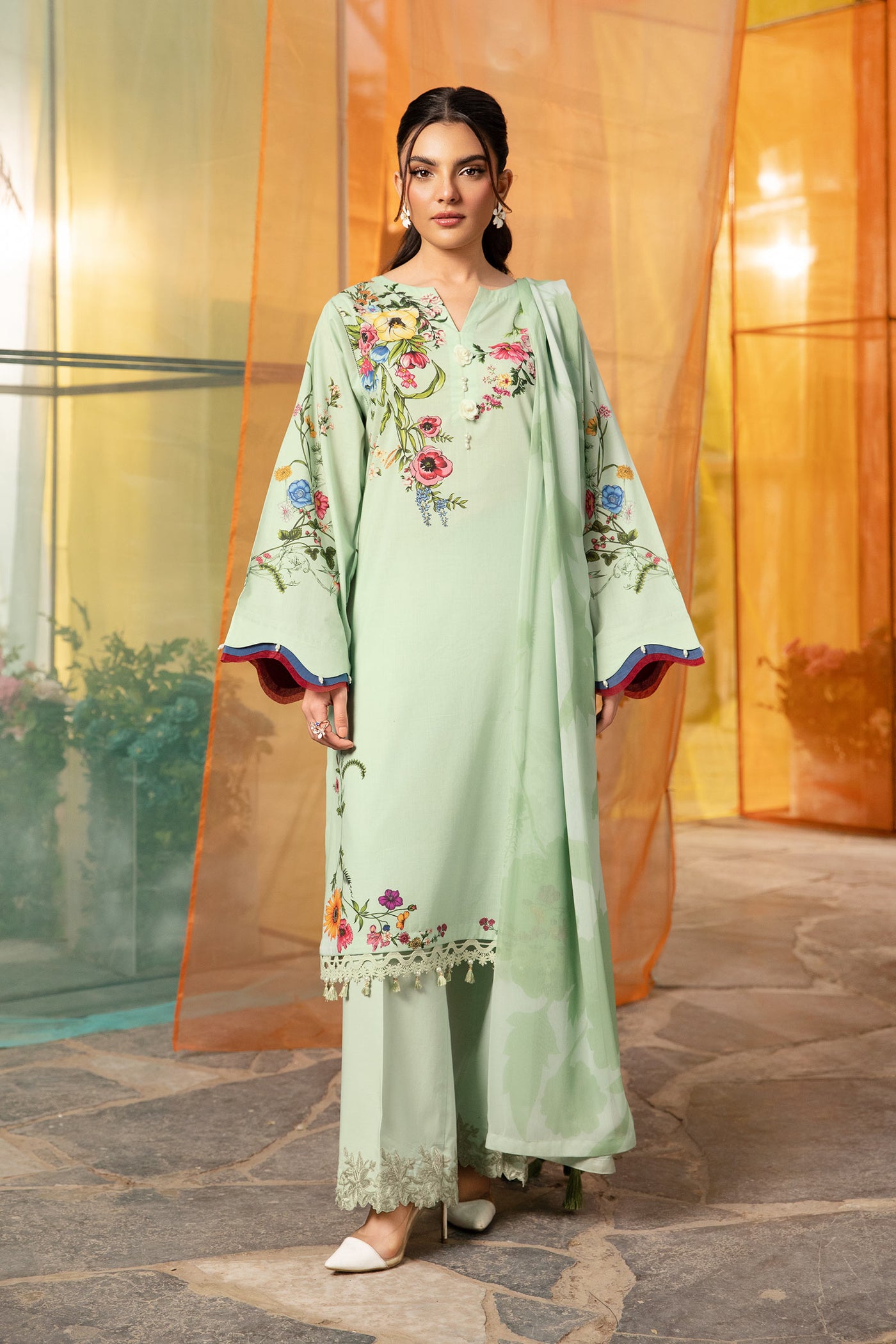 3 Pc Unstitched Embroidered Lawn Suit | MB-CUS25-712B