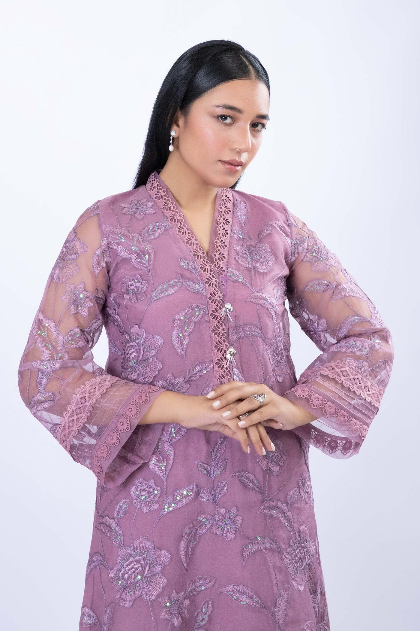 Embroidered Organza Shirt | MB-F23-413