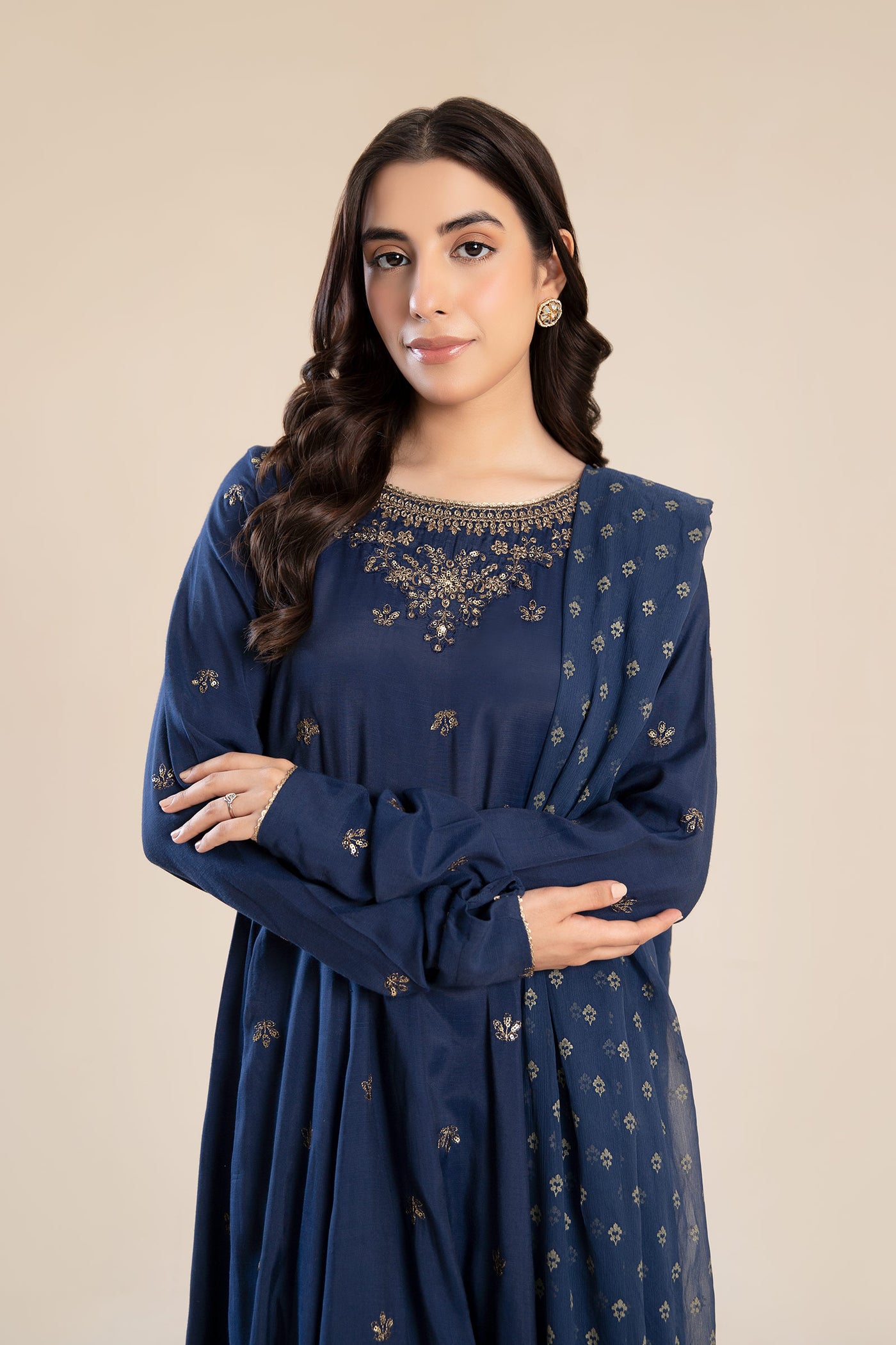 2 Piece Embroidered Raw Silk Suit | MB-F24-601