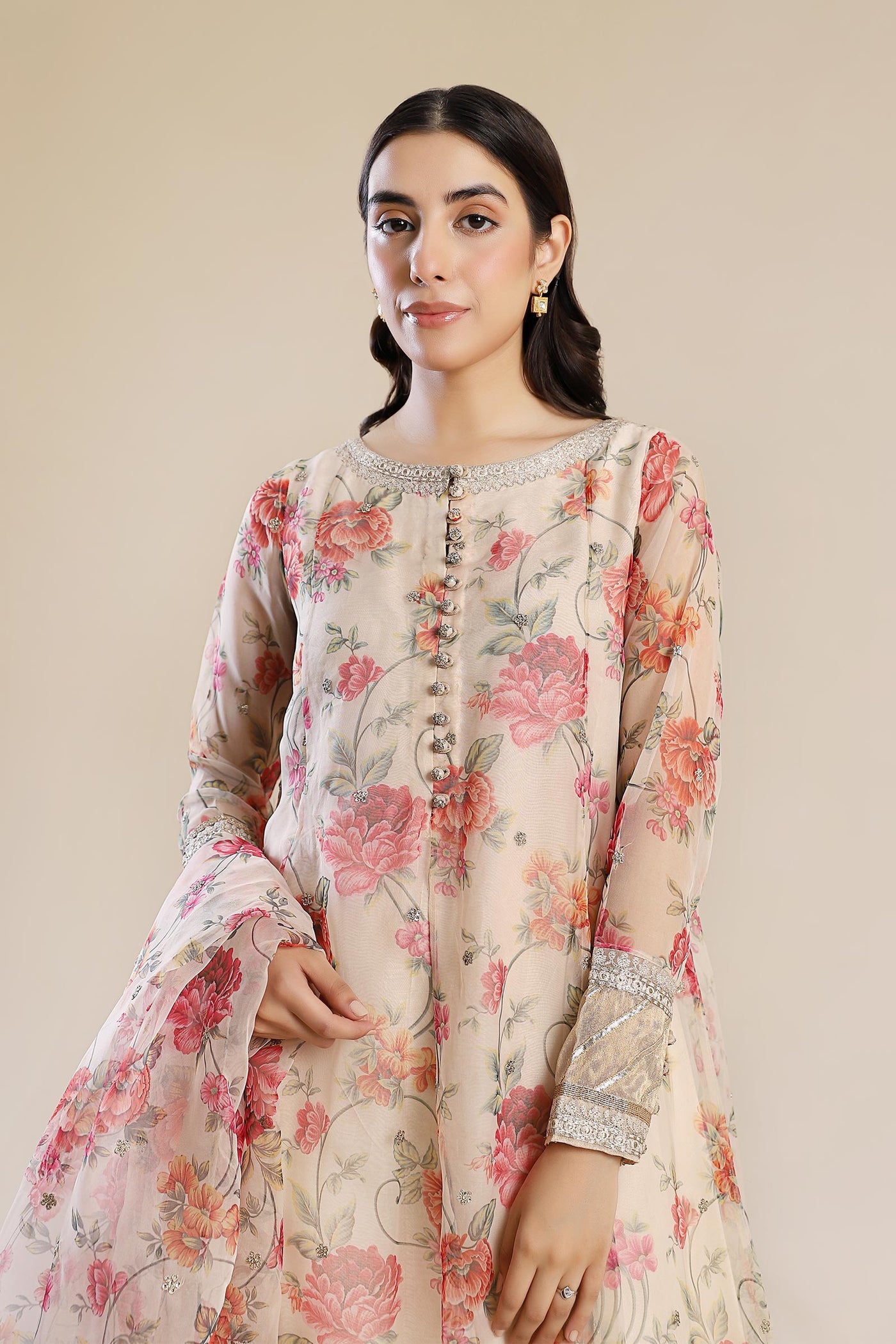 2 Pc Printed Organza Suit | MB-F24-614