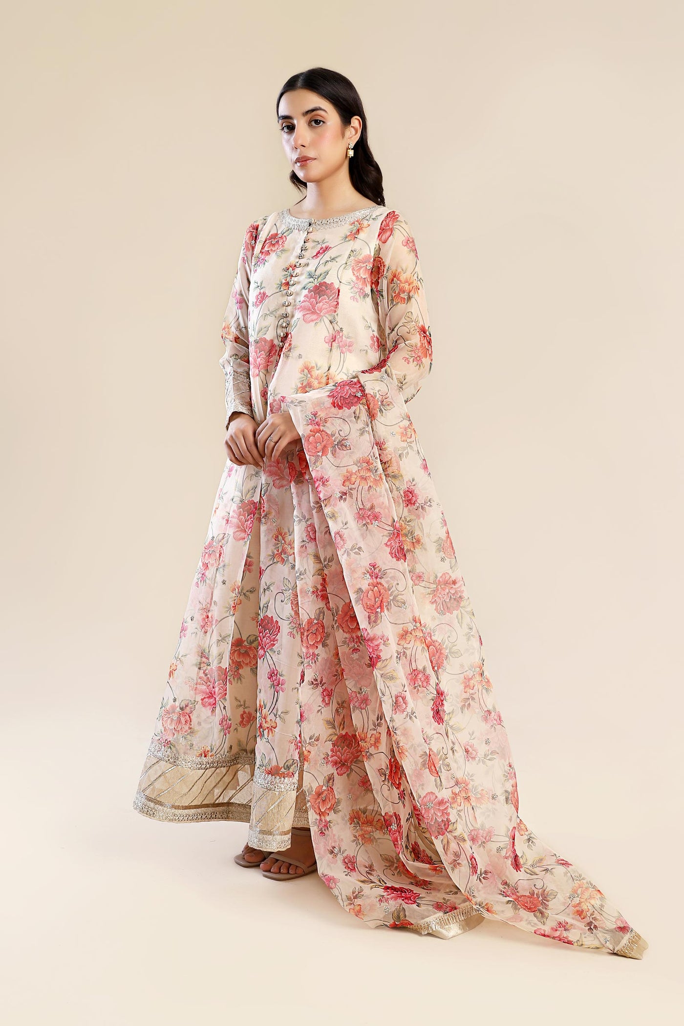 2 Pc Printed Organza Suit | MB-F24-614