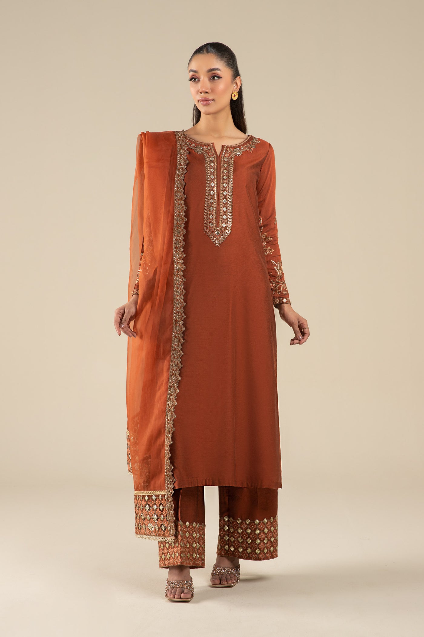 3 Pc Embroidered Two Tone Silk Suit | MB-FS25-19