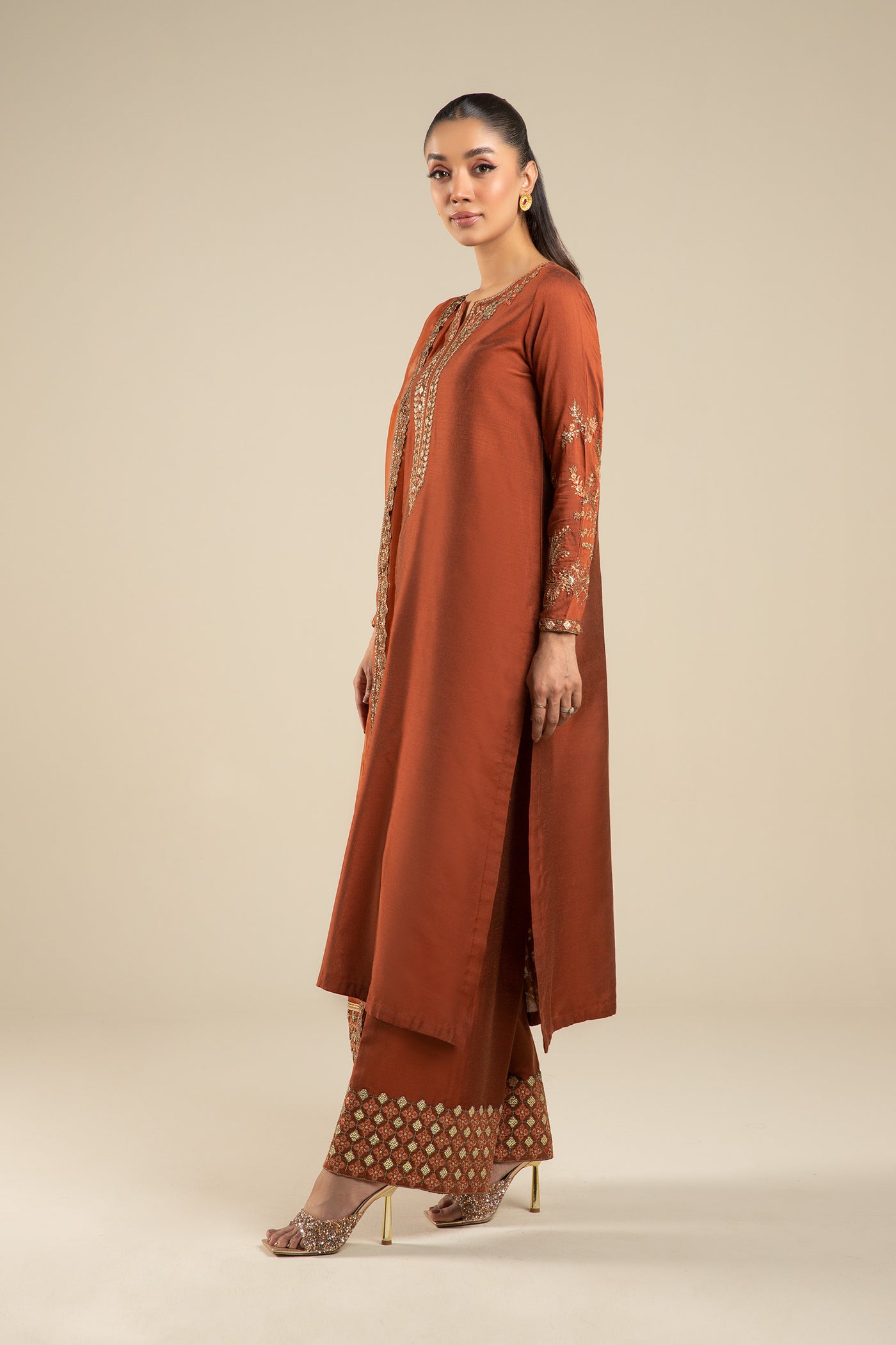 3 Pc Embroidered Two Tone Silk Suit | MB-FS25-19