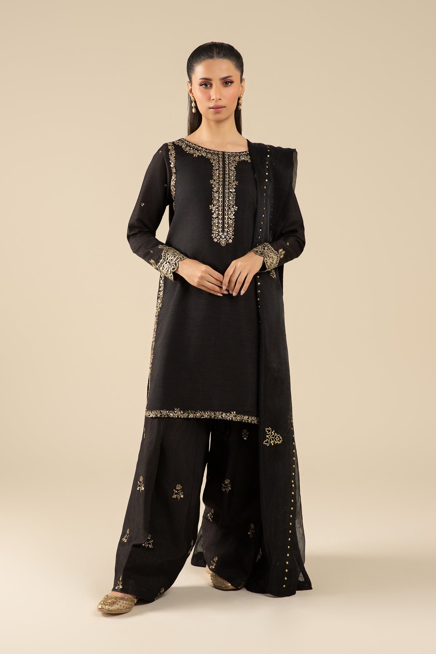 3 Pc Embroidered Raw Silk Suit | MB-FS25-32-B