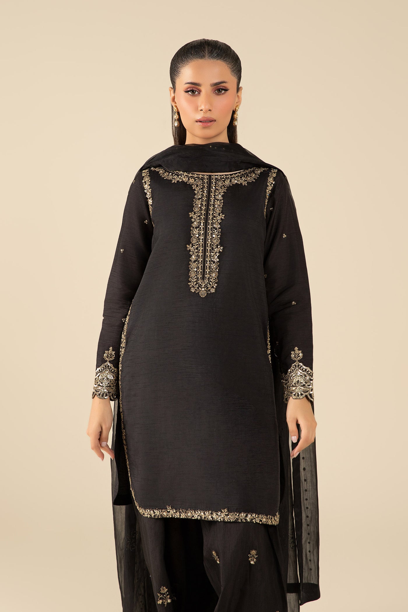 3 Pc Embroidered Raw Silk Suit | MB-FS25-32-B