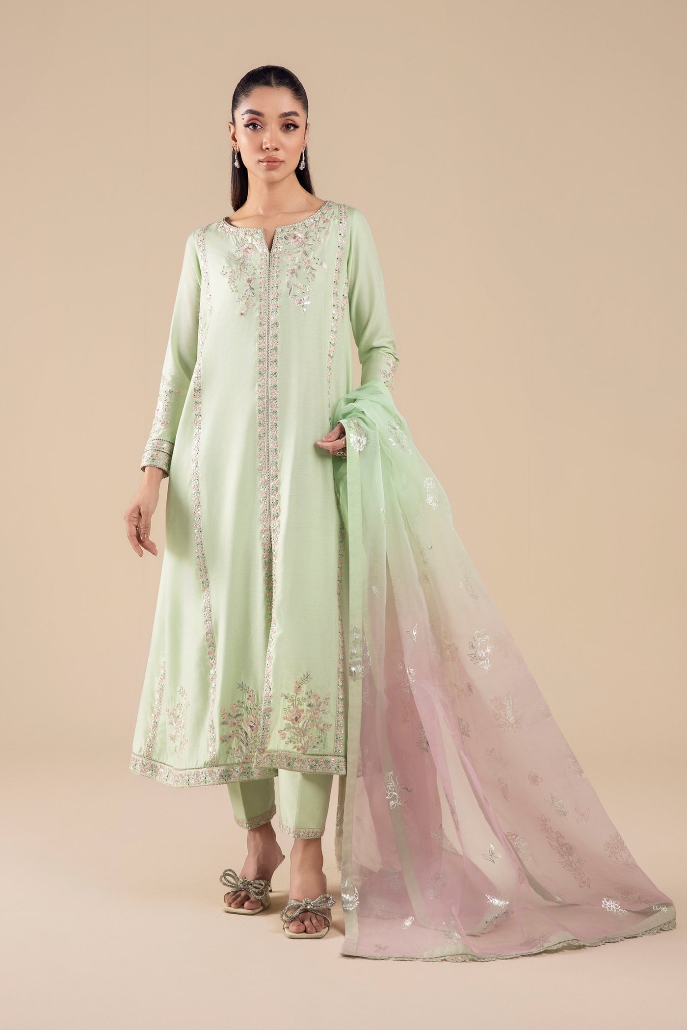 3 Pc Embroidered Two Tone Silk Suit | MB-FS25-37