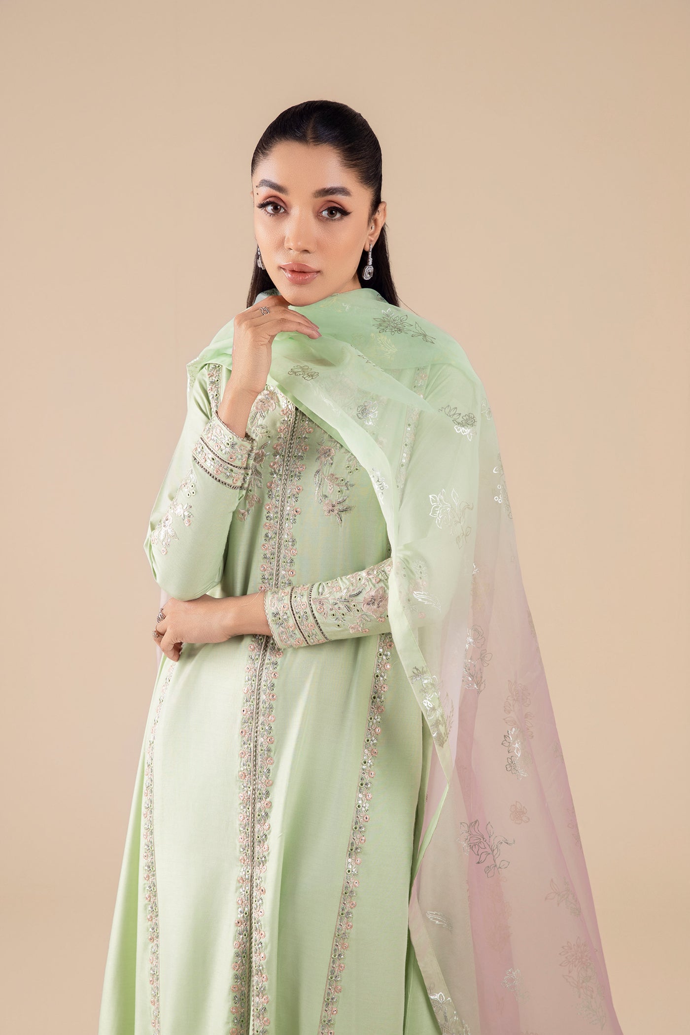 3 Pc Embroidered Two Tone Silk Suit | MB-FS25-37