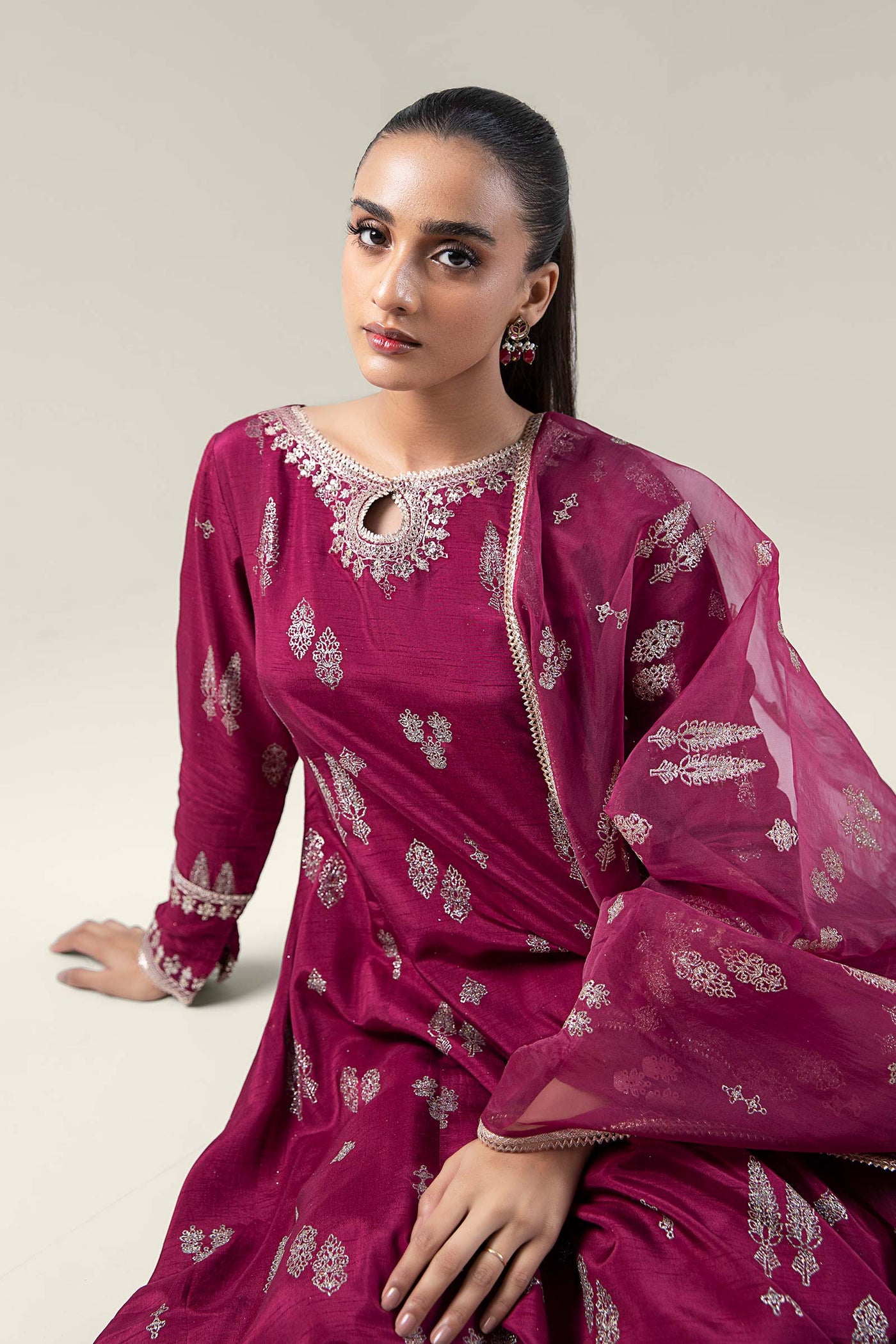 2 Pc Embroidered Raw Silk Suit | MB-WF24-19