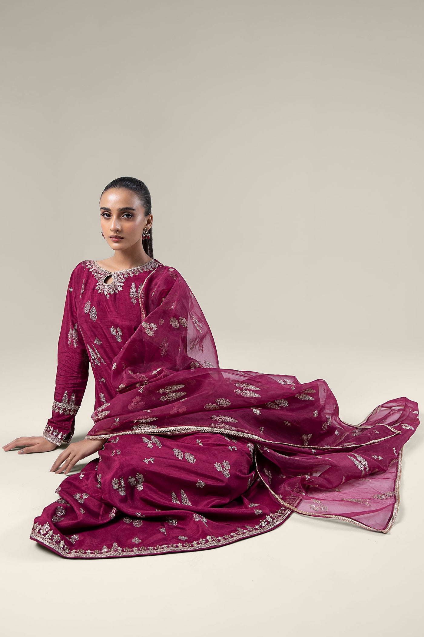 2 Pc Embroidered Raw Silk Suit | MB-WF24-19